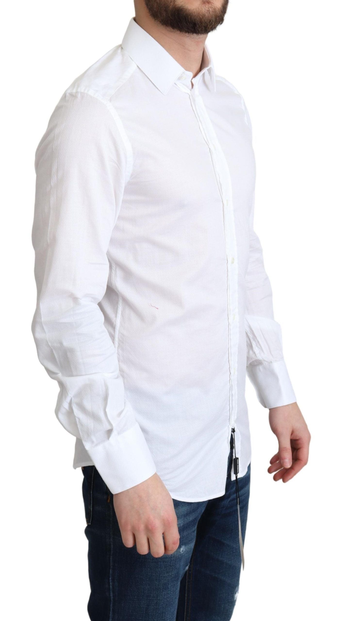 Elegant White Cotton Dress Shirt Slim Fit - ventzia