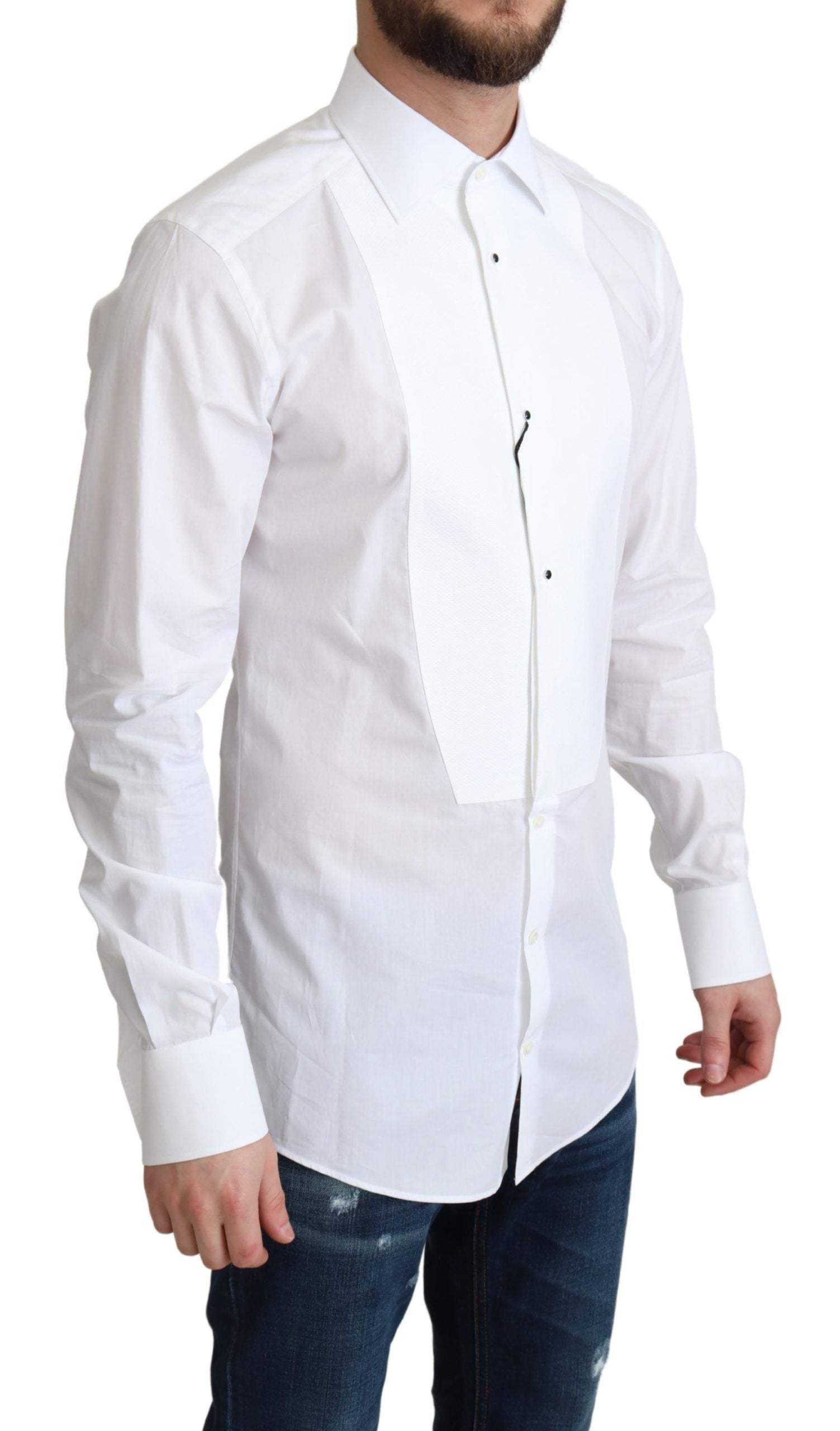 Elegant White Cotton Bib Dress Shirt - ventzia