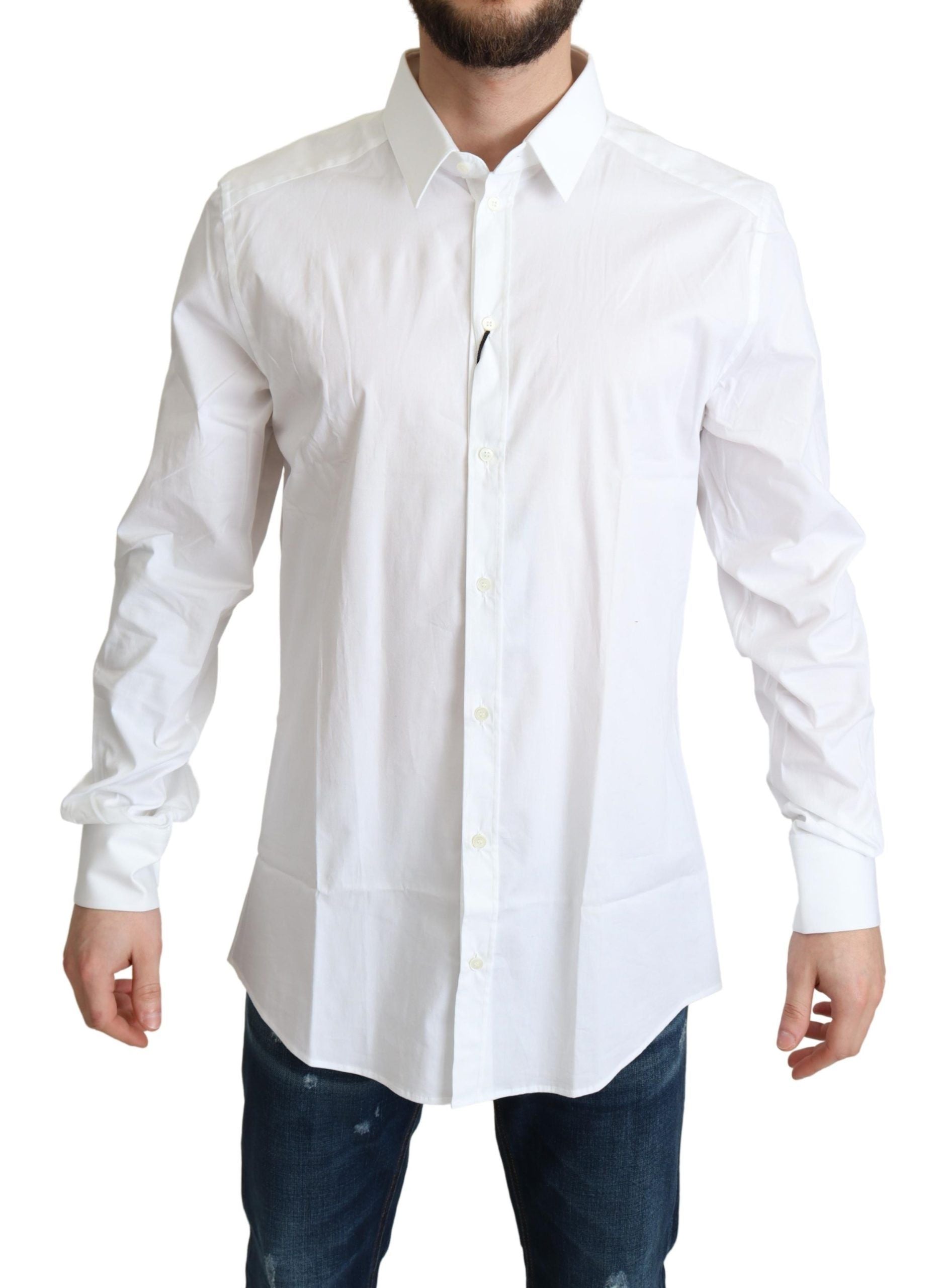 Elegant White Cotton Stretch Dress Shirt - ventzia