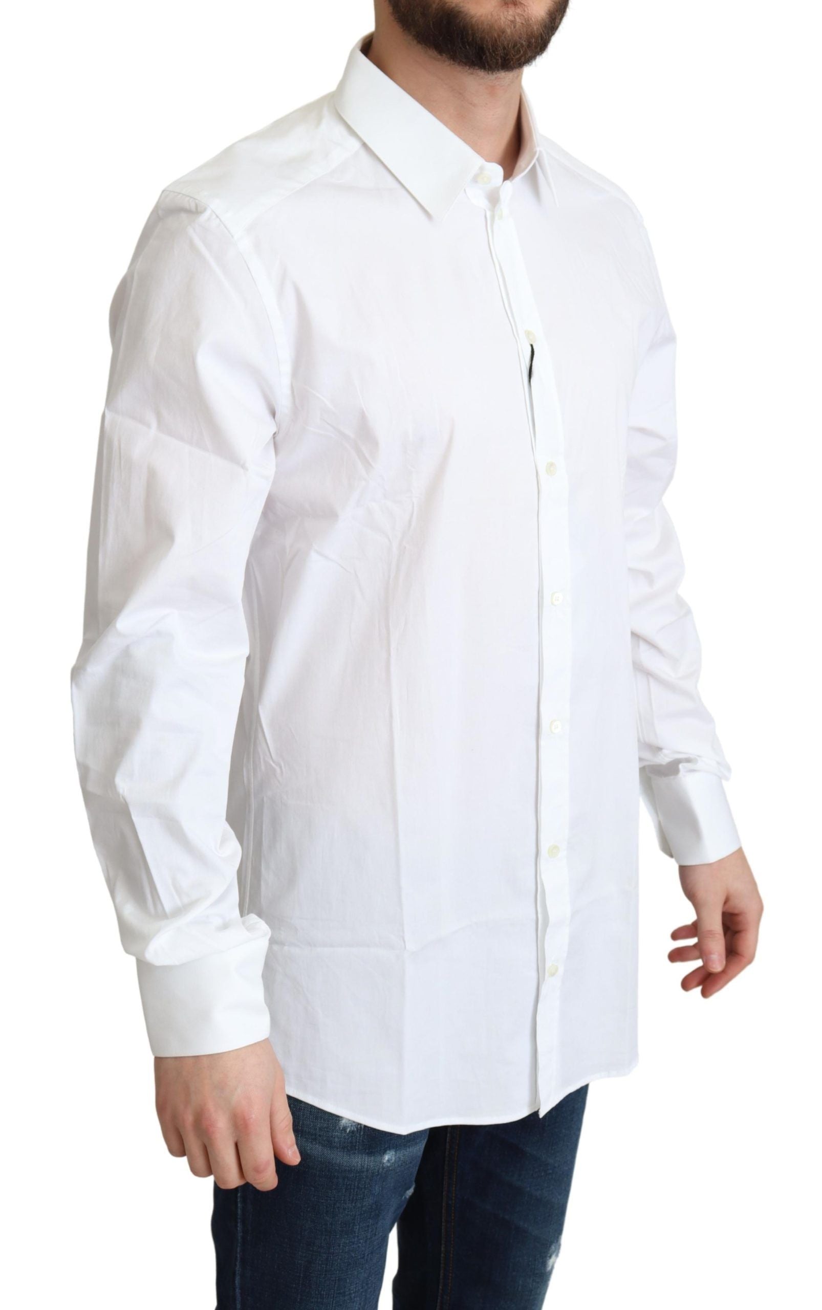 Elegant White Cotton Stretch Dress Shirt - ventzia