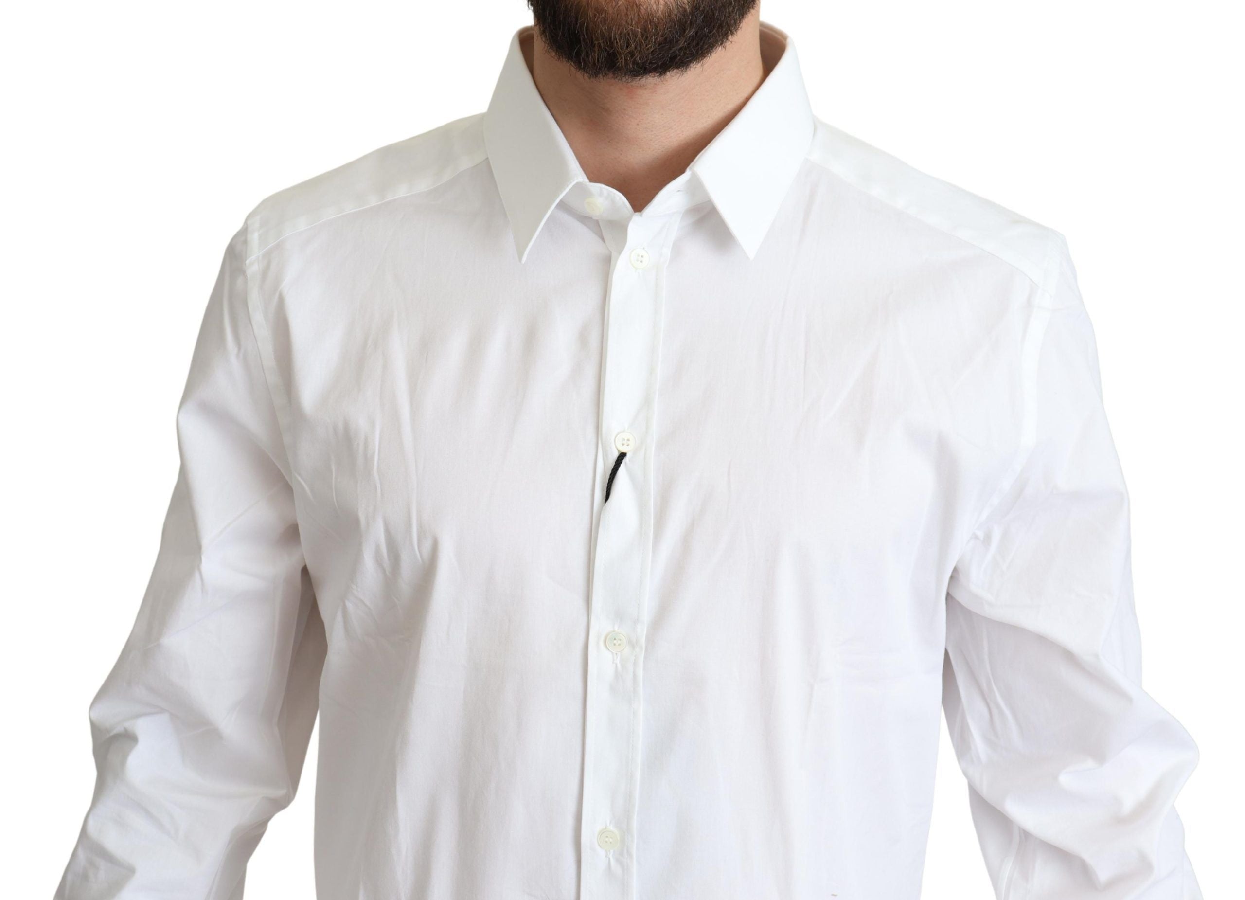 Elegant White Cotton Stretch Dress Shirt - ventzia