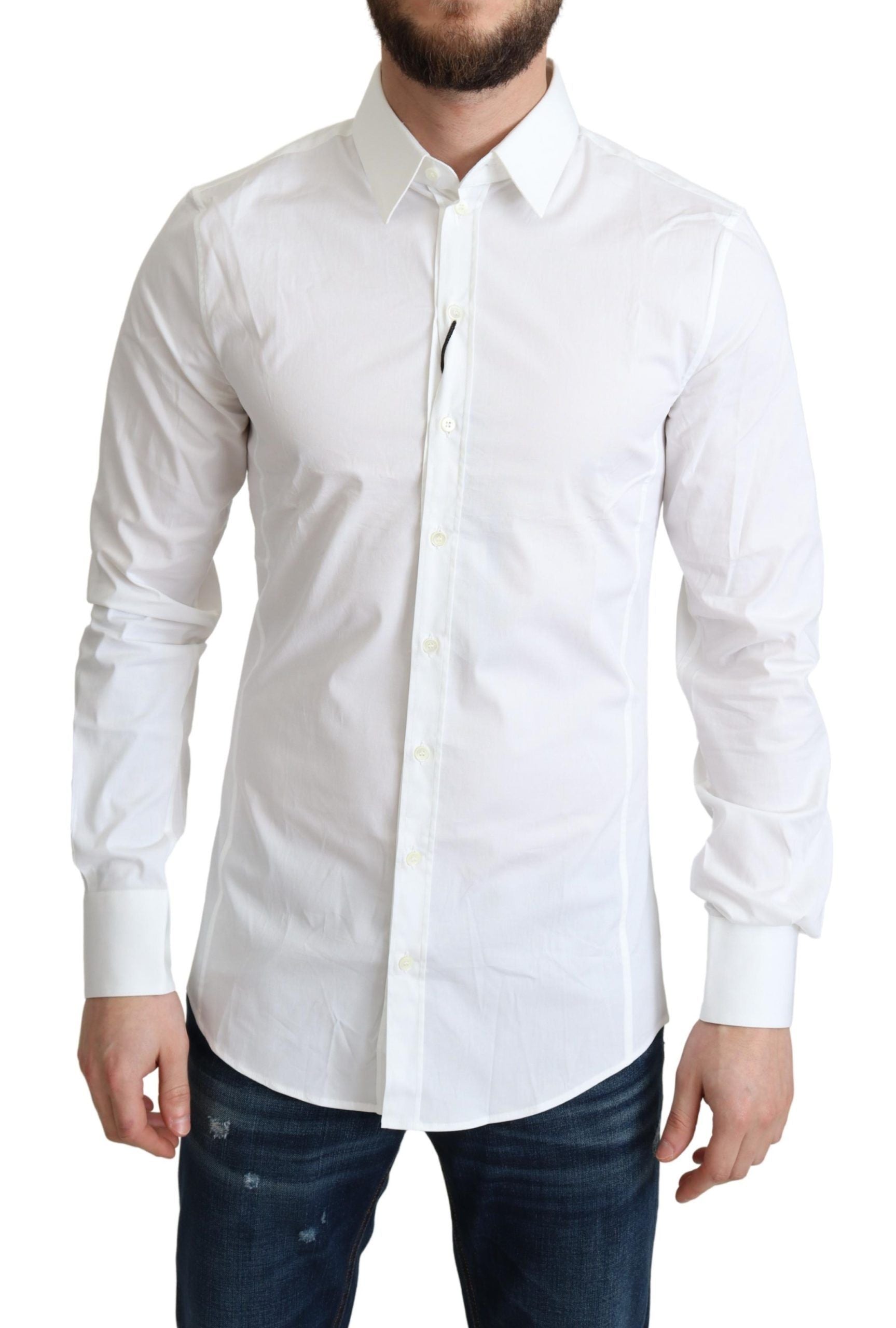 Elegant White Cotton Stretch Dress Shirt - ventzia
