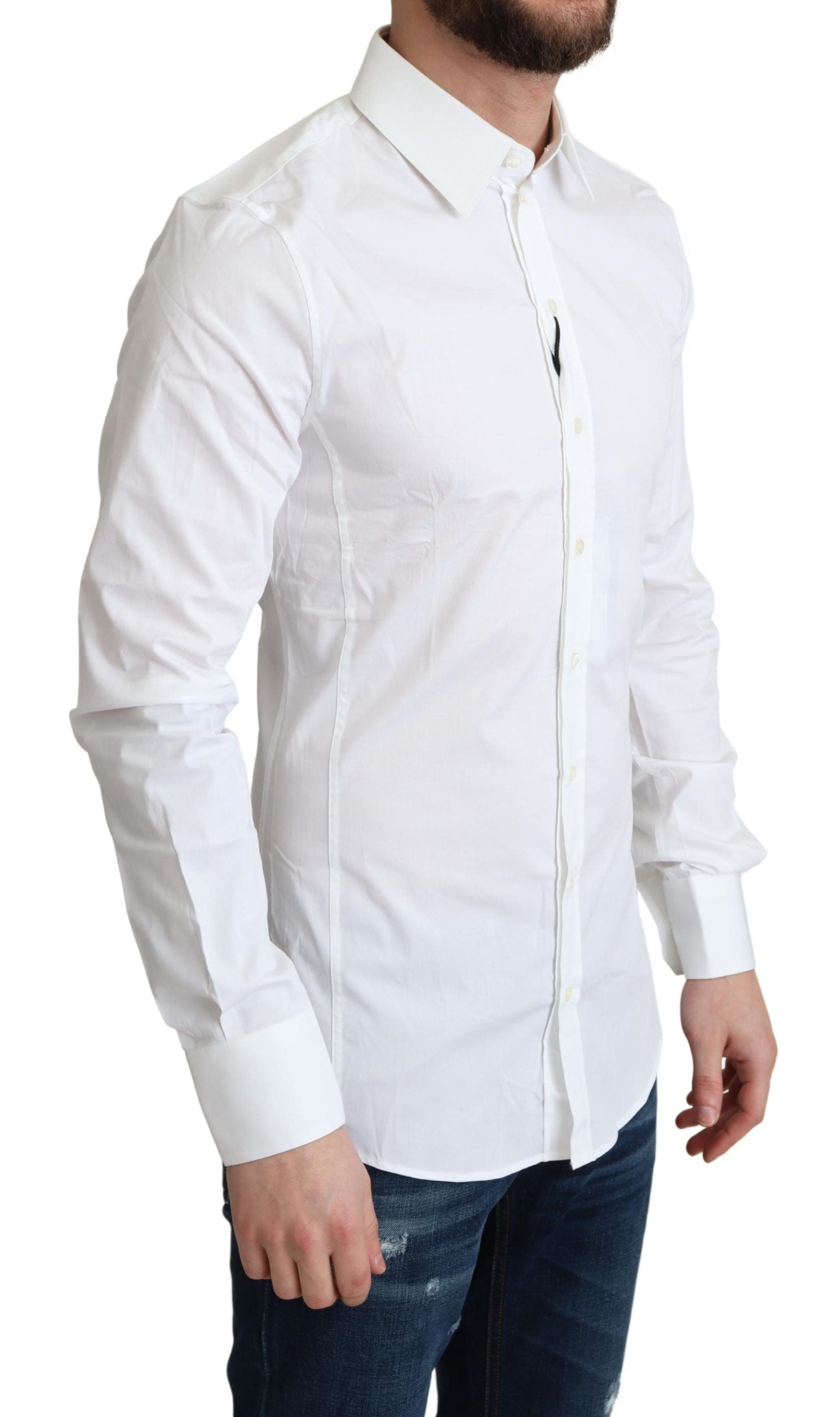 Elegant White Cotton Stretch Dress Shirt - ventzia