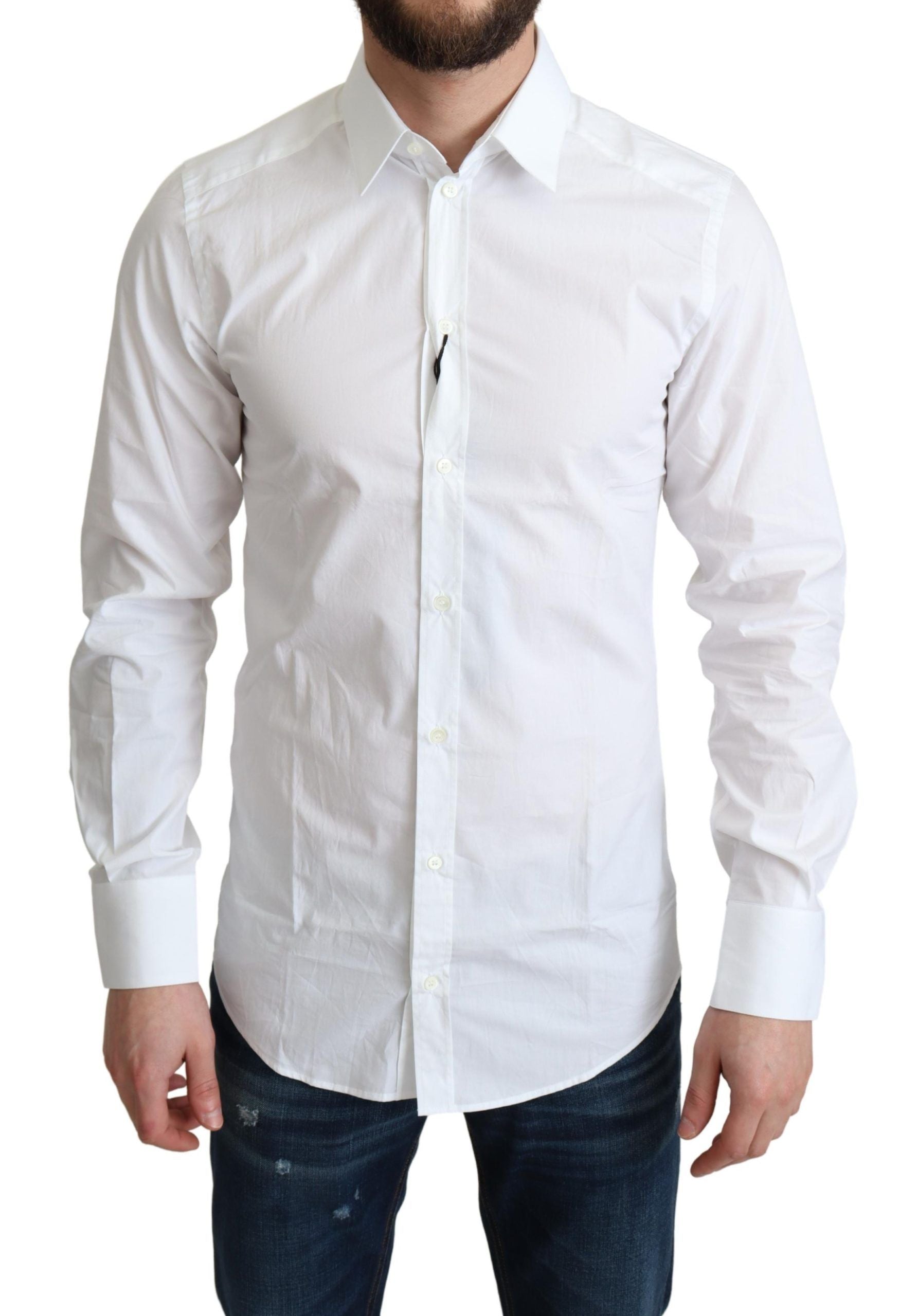 Elegant White Cotton Dress Shirt - ventzia