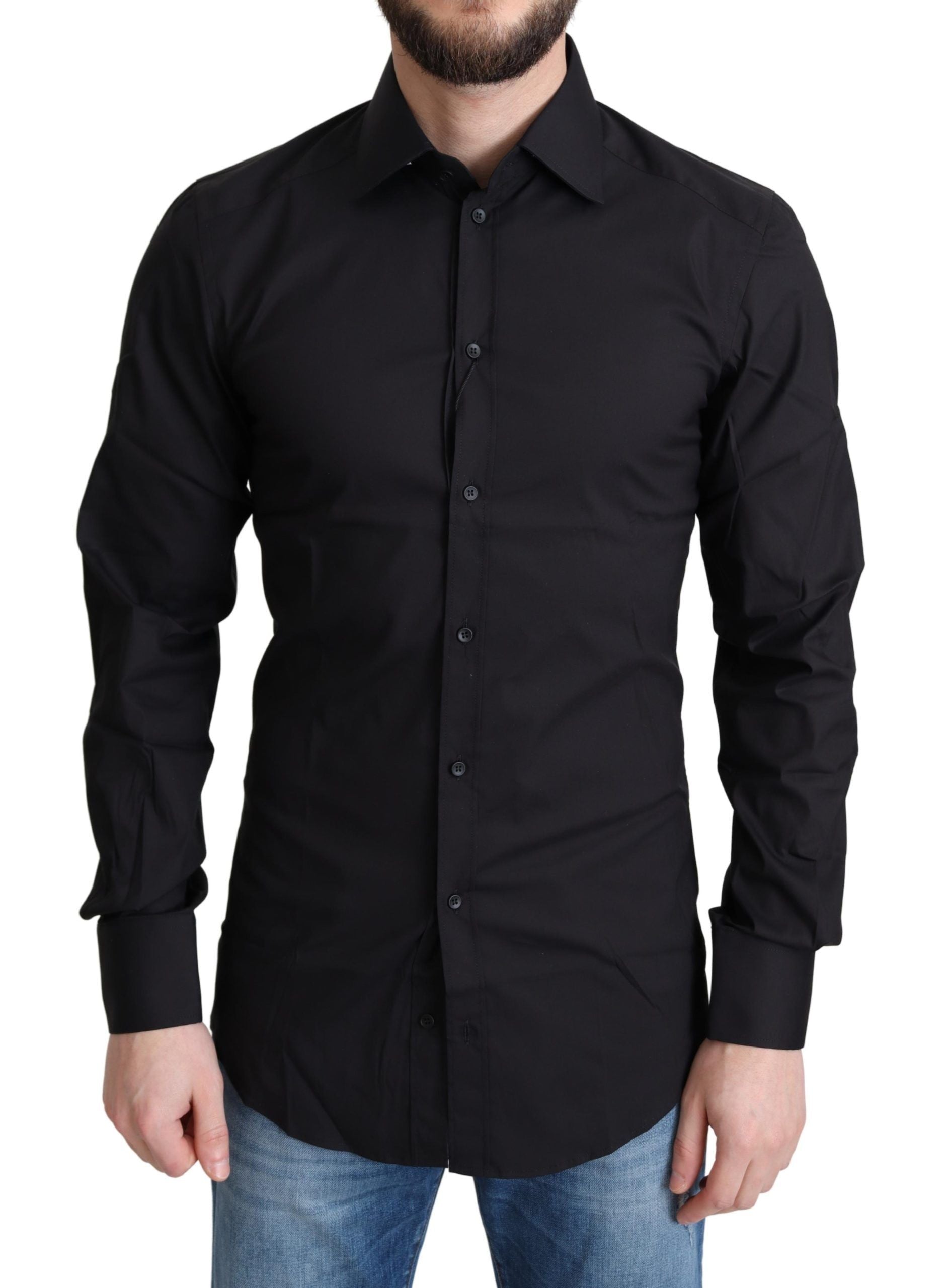 Elegant Black Gold Slim Fit Dress Shirt - ventzia