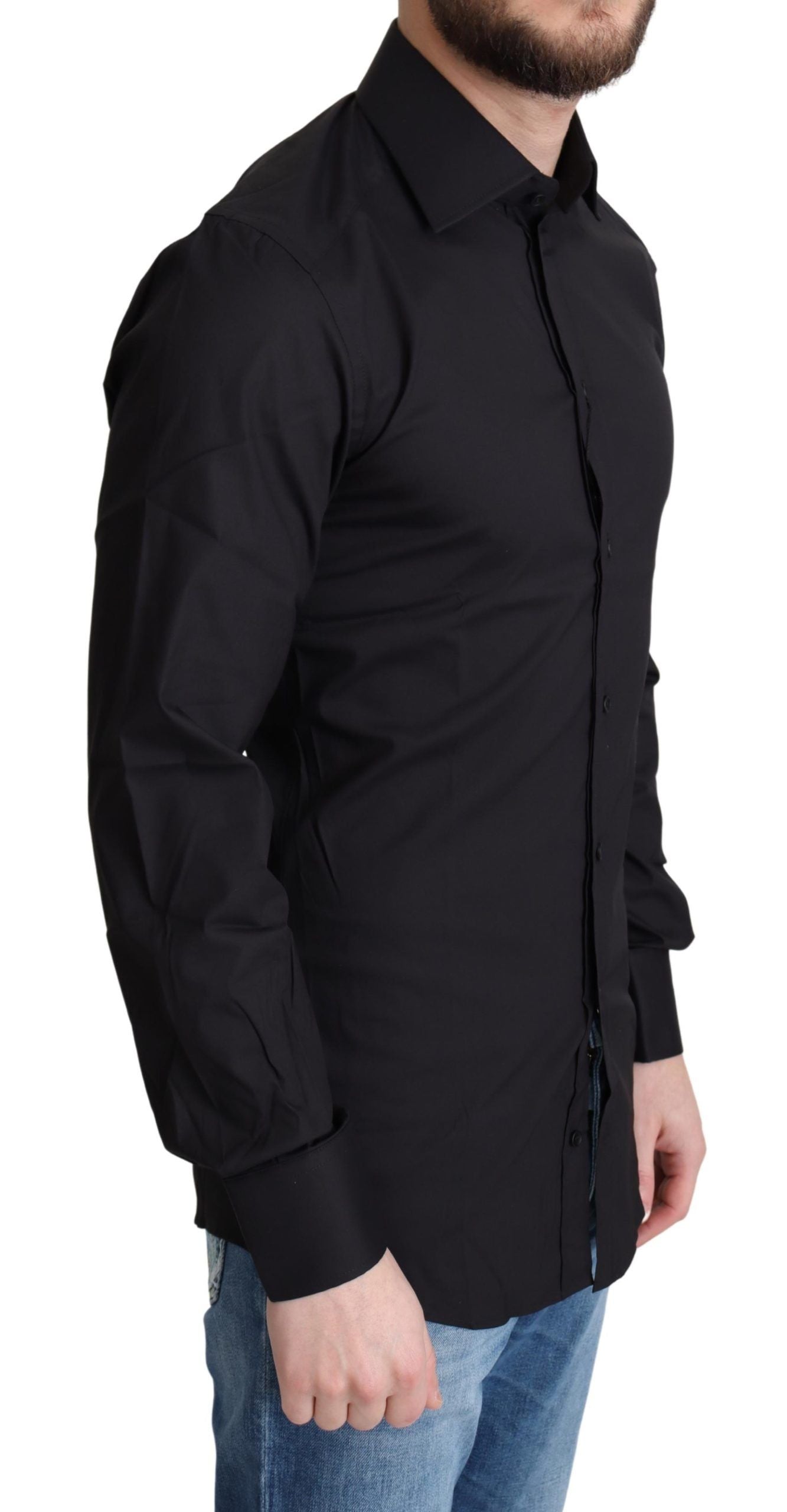 Elegant Black Gold Slim Fit Dress Shirt - ventzia