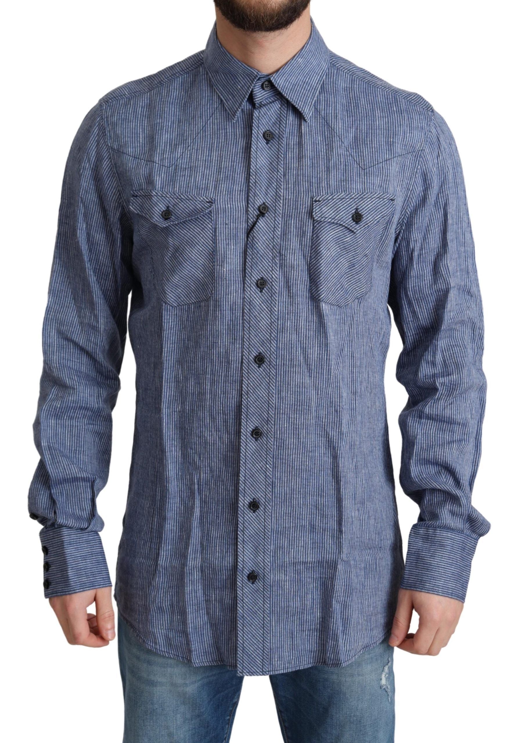 Elegant Striped Linen Button-Down Shirt - ventzia