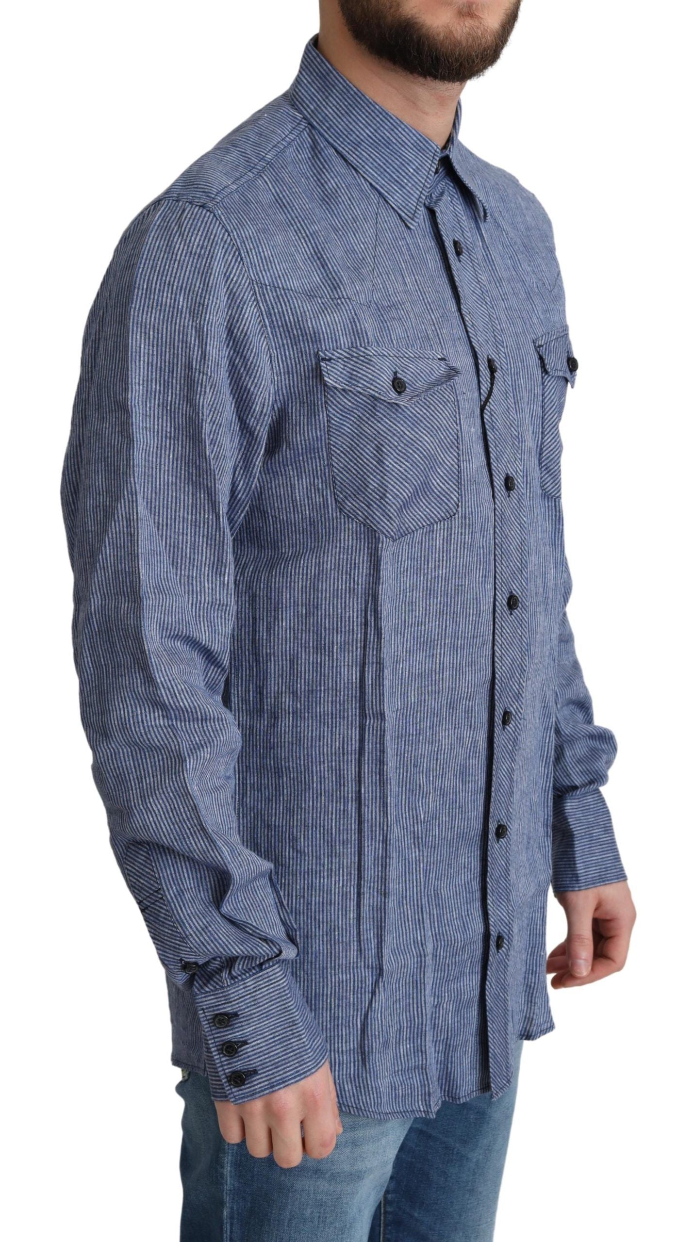 Elegant Striped Linen Button-Down Shirt - ventzia