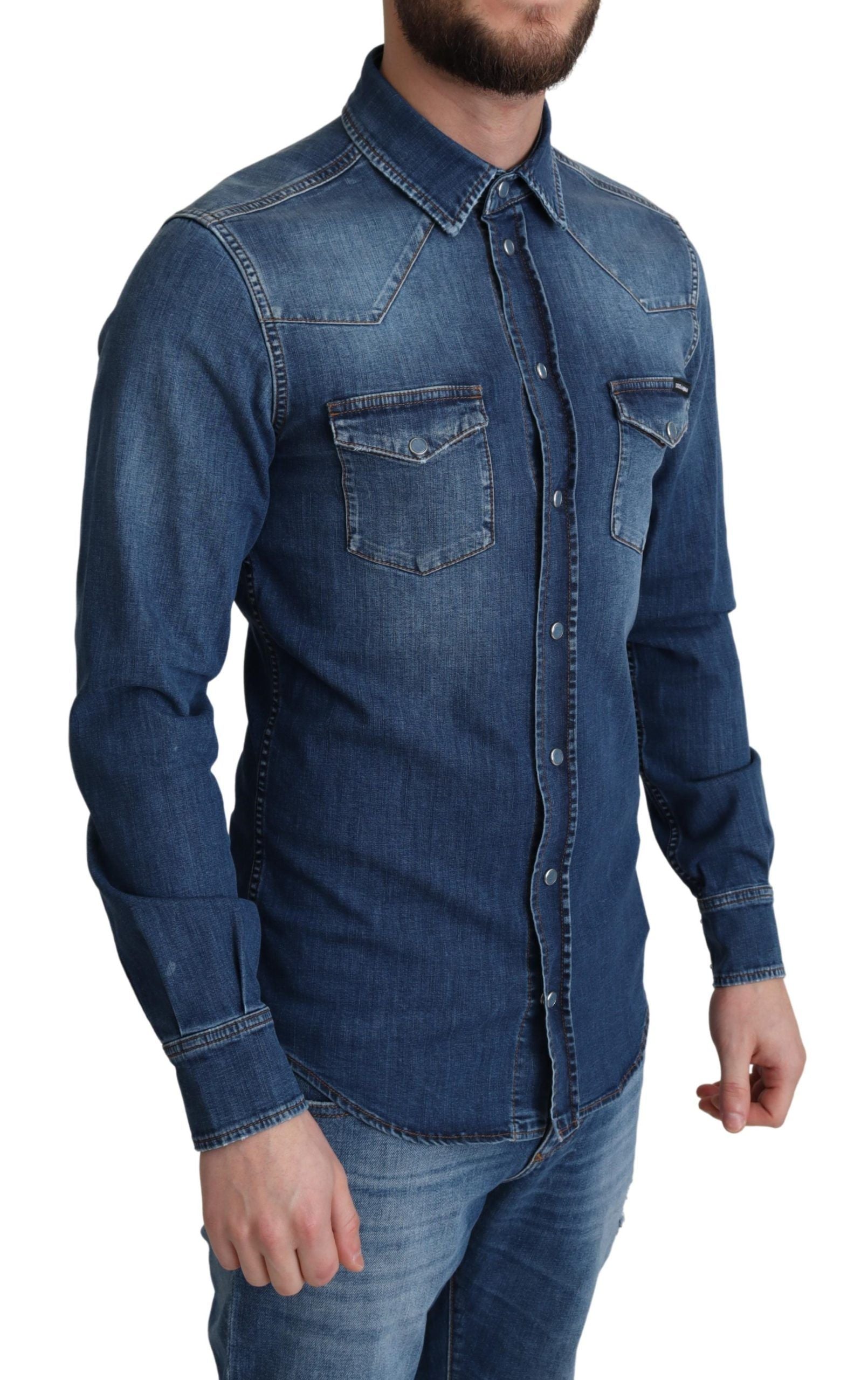 Elegant Denim Long Sleeve Casual Shirt - ventzia