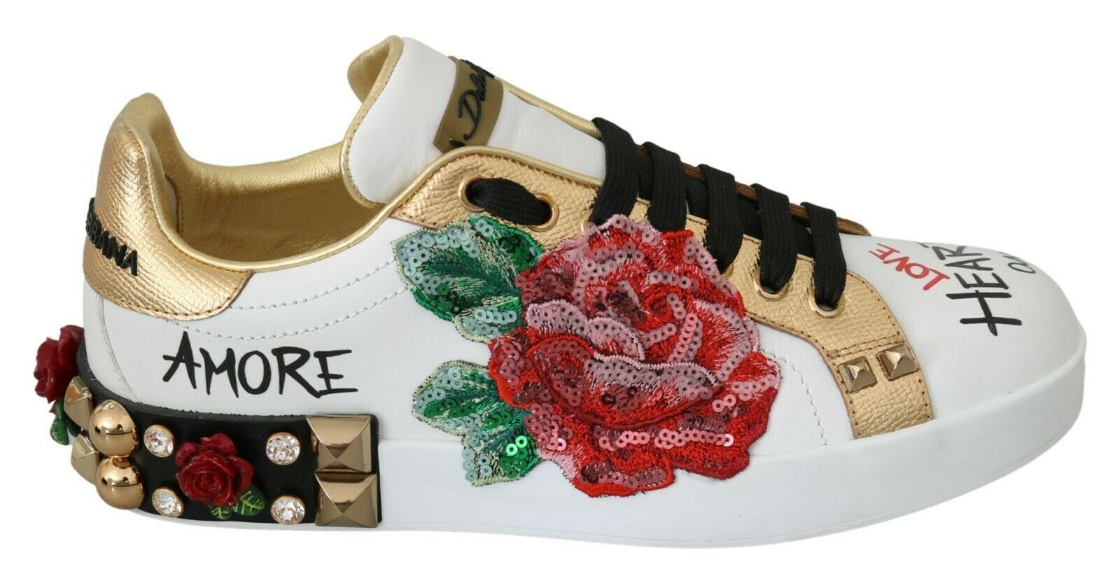 Elegant Sequined Floral Leather Sneakers - ventzia