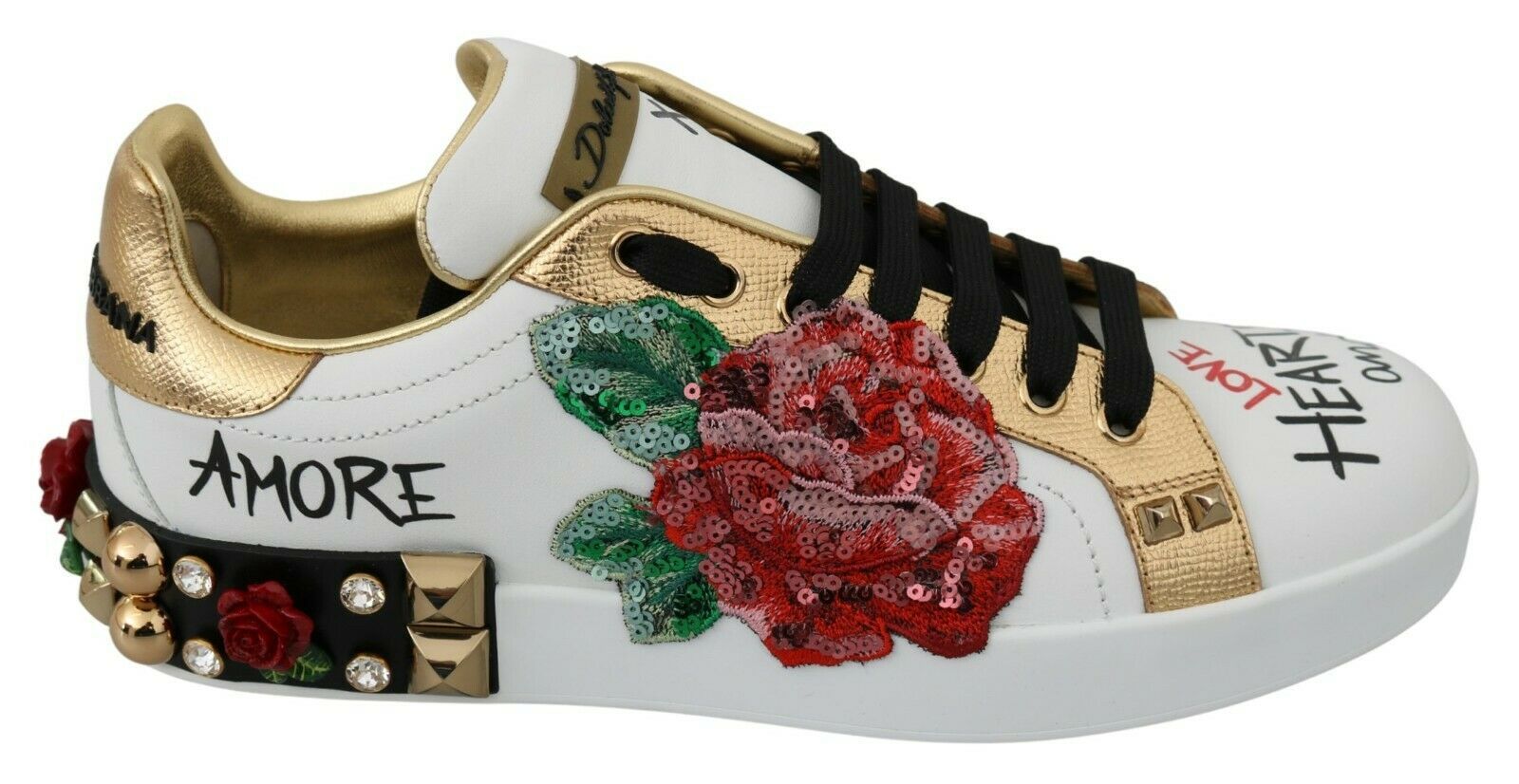 Elegant Sequined Floral Leather Sneakers - ventzia