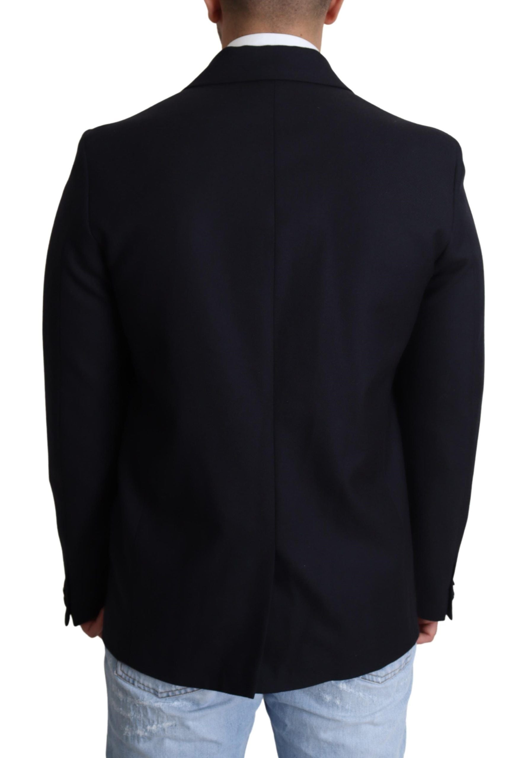 Elegant Dark Blue Virgin Wool Men's Coat - ventzia