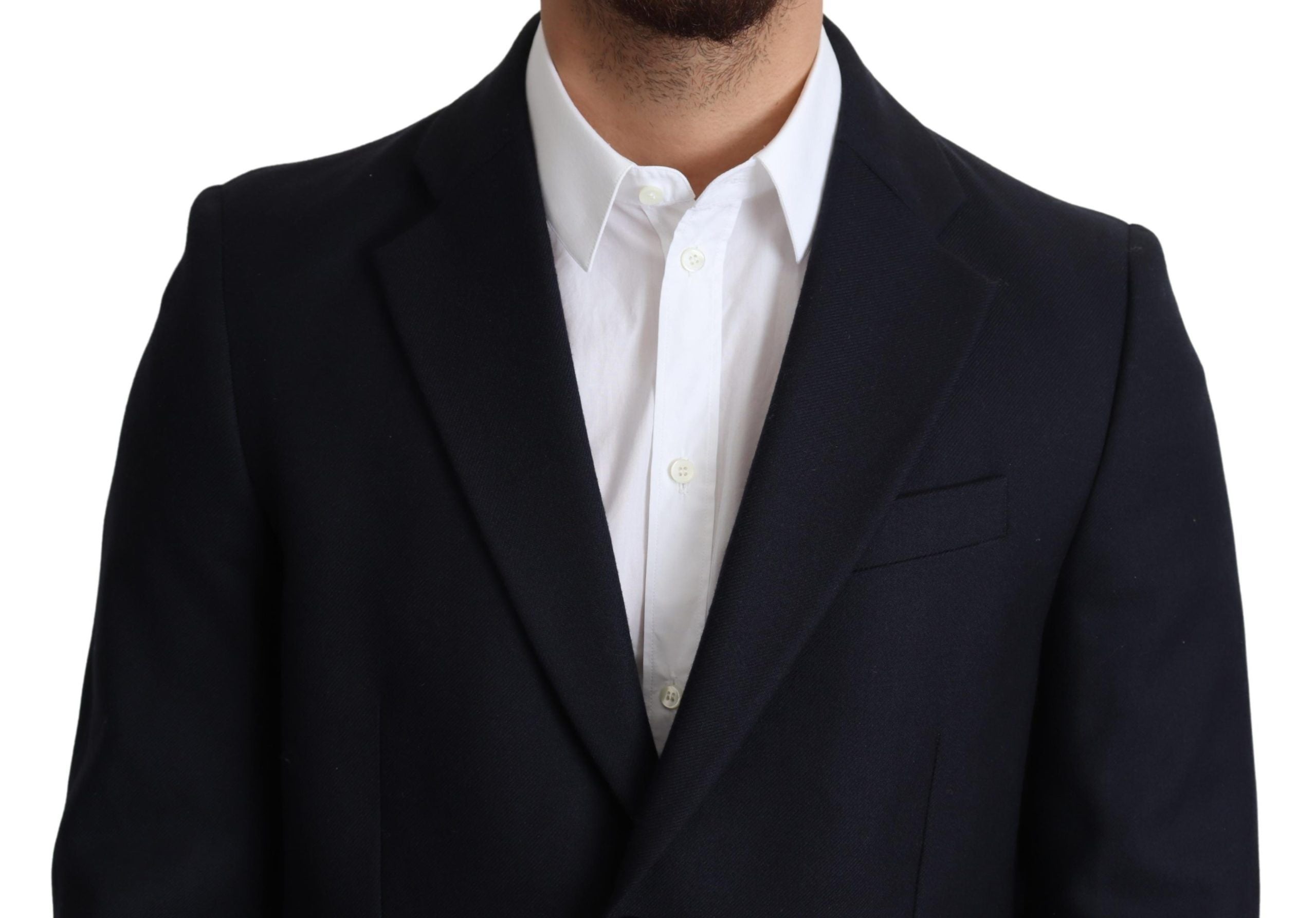 Elegant Dark Blue Virgin Wool Men's Coat - ventzia