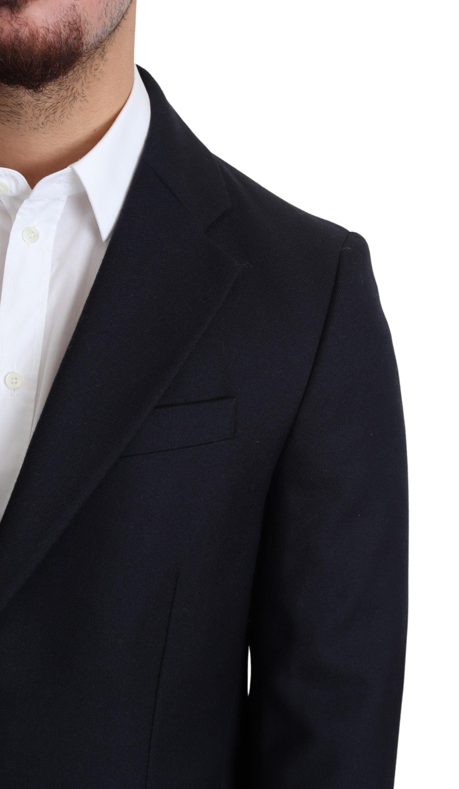 Elegant Dark Blue Virgin Wool Men's Coat - ventzia