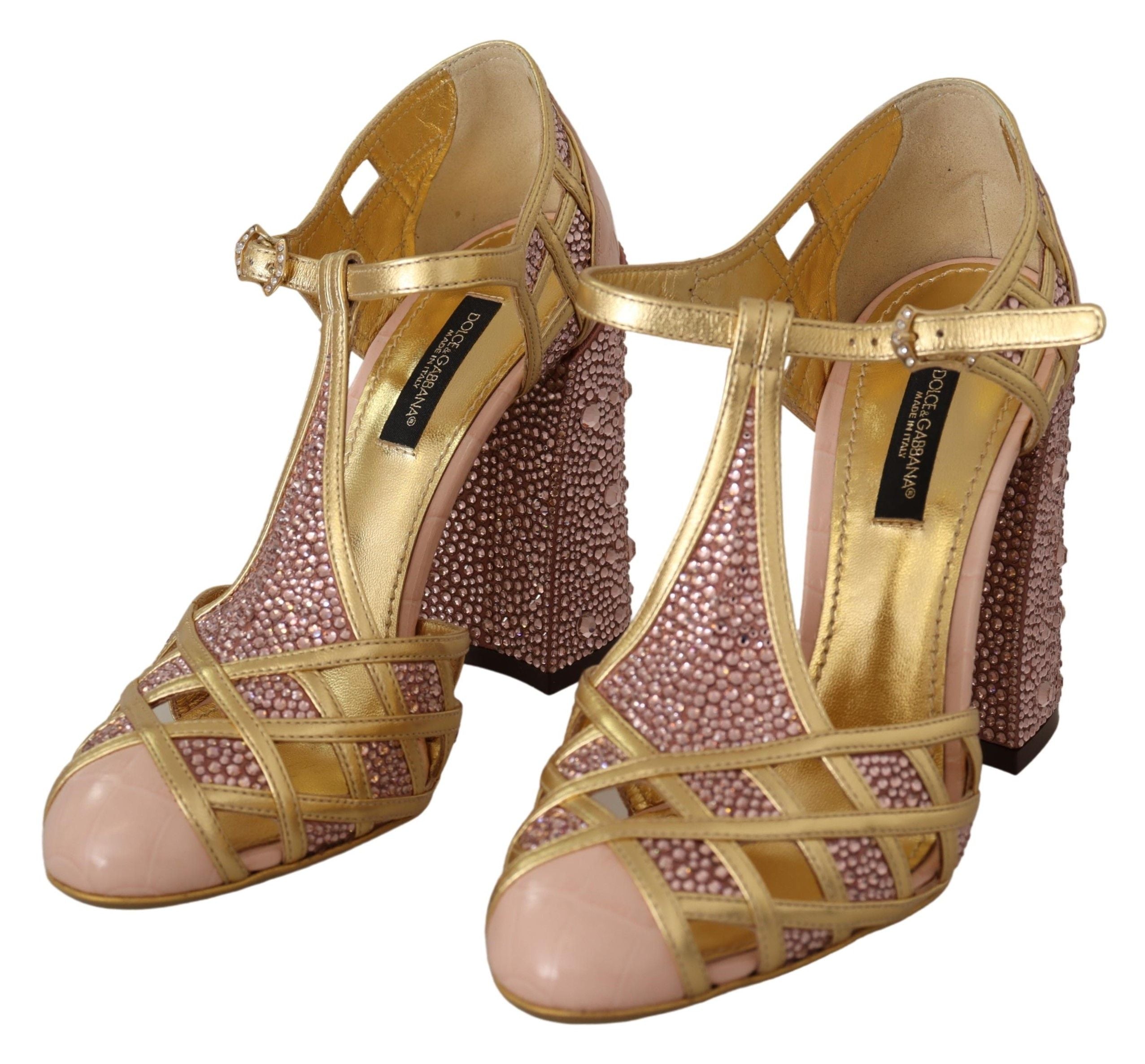 Silk-Infused Leather Crystal Pumps in Pink Gold - ventzia