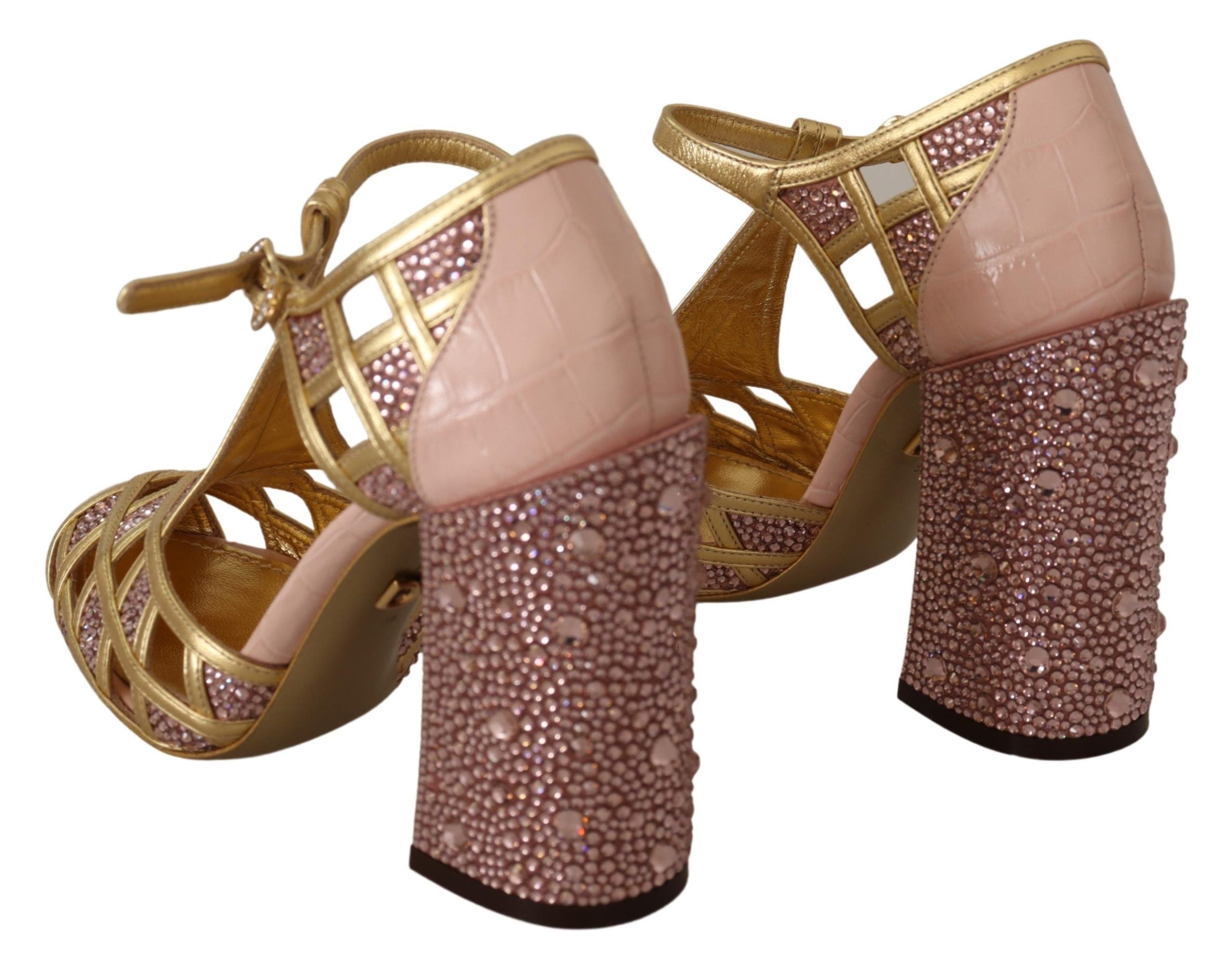 Silk-Infused Leather Crystal Pumps in Pink Gold - ventzia