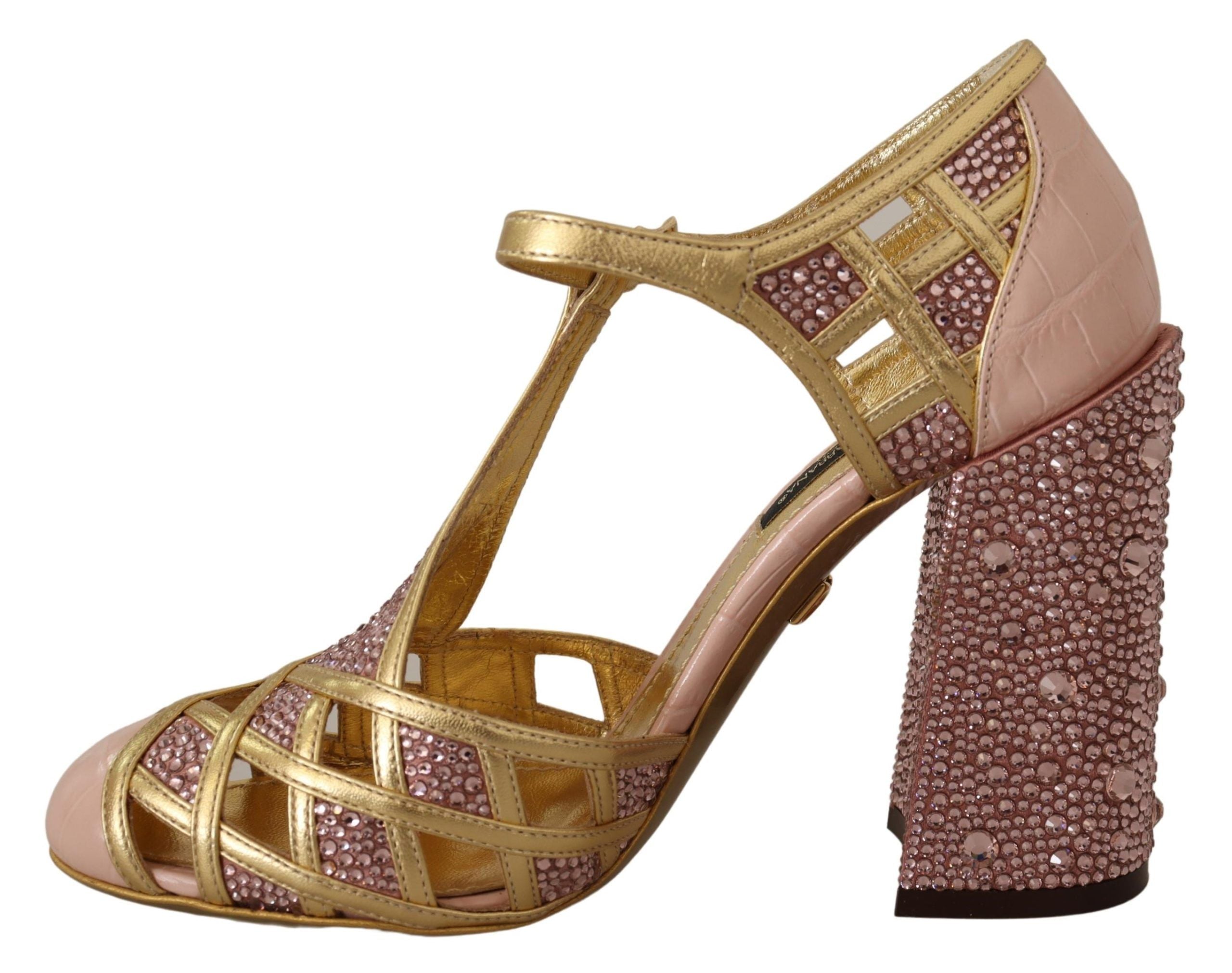 Silk-Infused Leather Crystal Pumps in Pink Gold - ventzia
