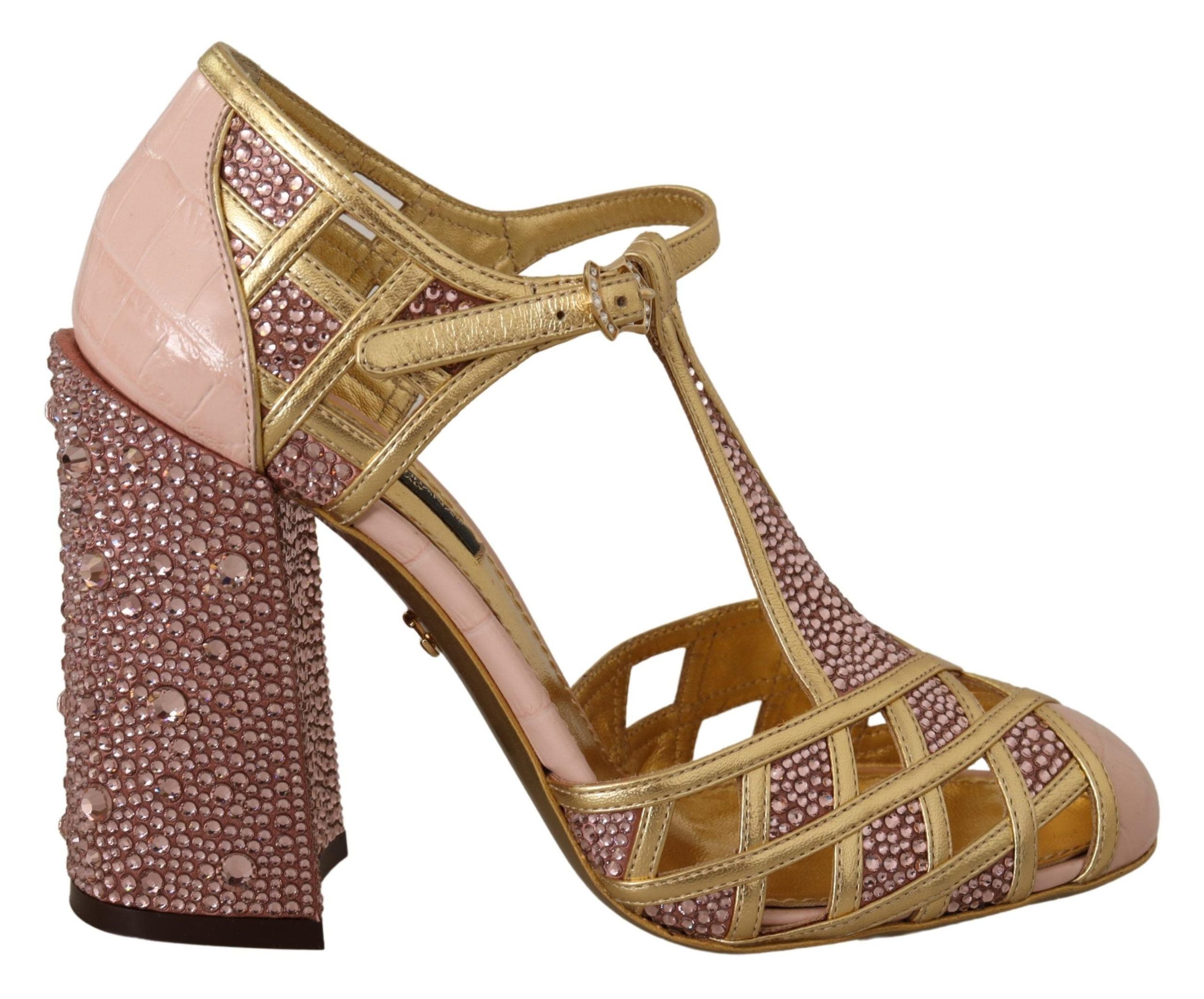 Silk-Infused Leather Crystal Pumps in Pink Gold - ventzia