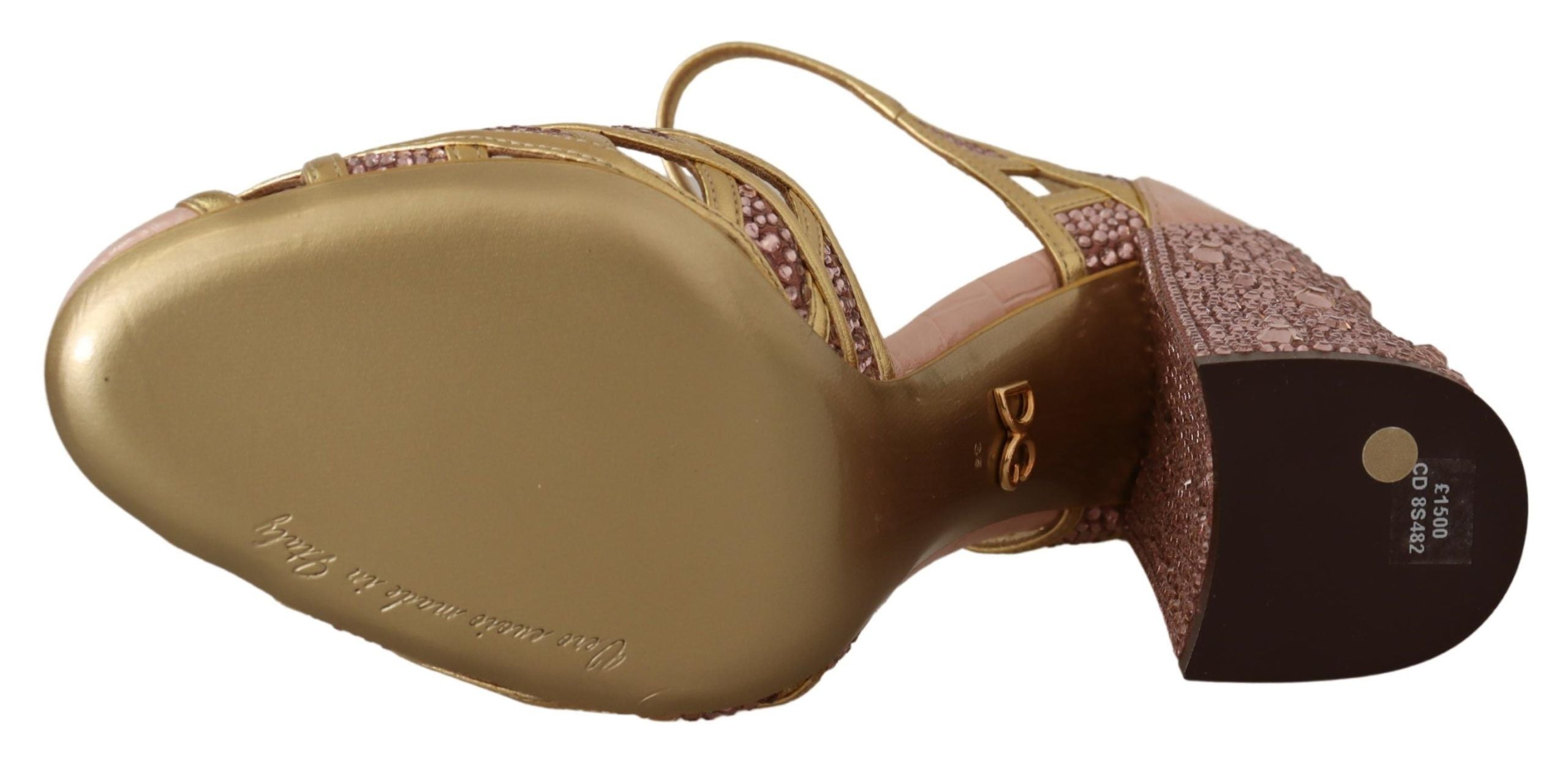 Silk-Infused Leather Crystal Pumps in Pink Gold - ventzia