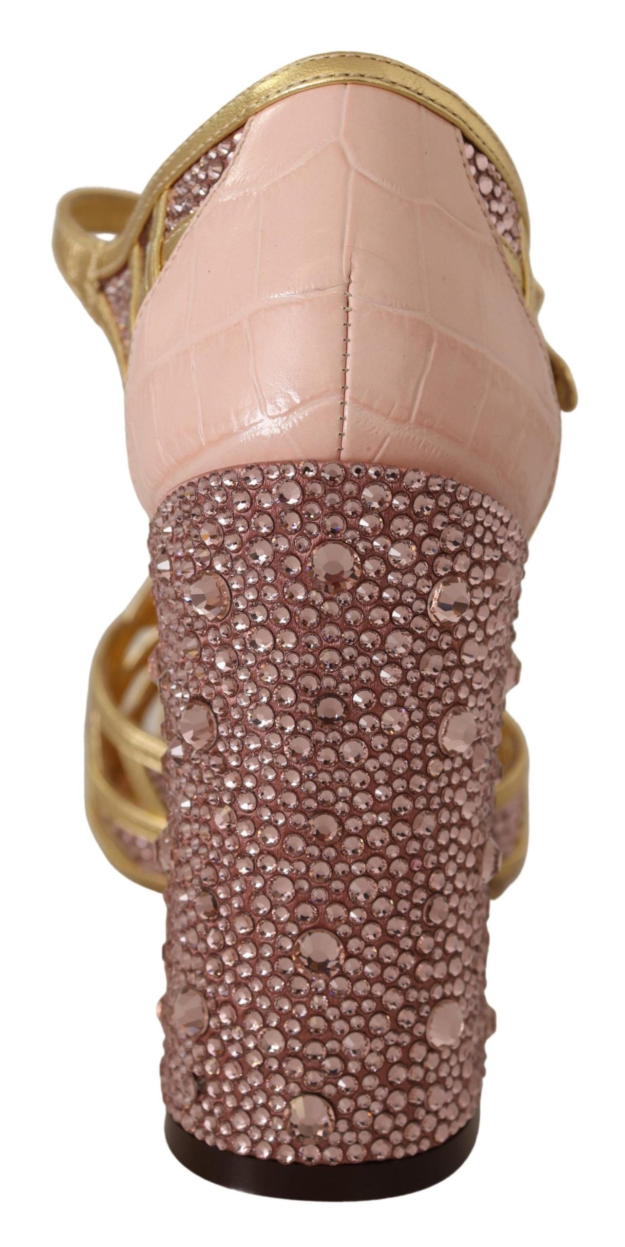 Silk-Infused Leather Crystal Pumps in Pink Gold - ventzia