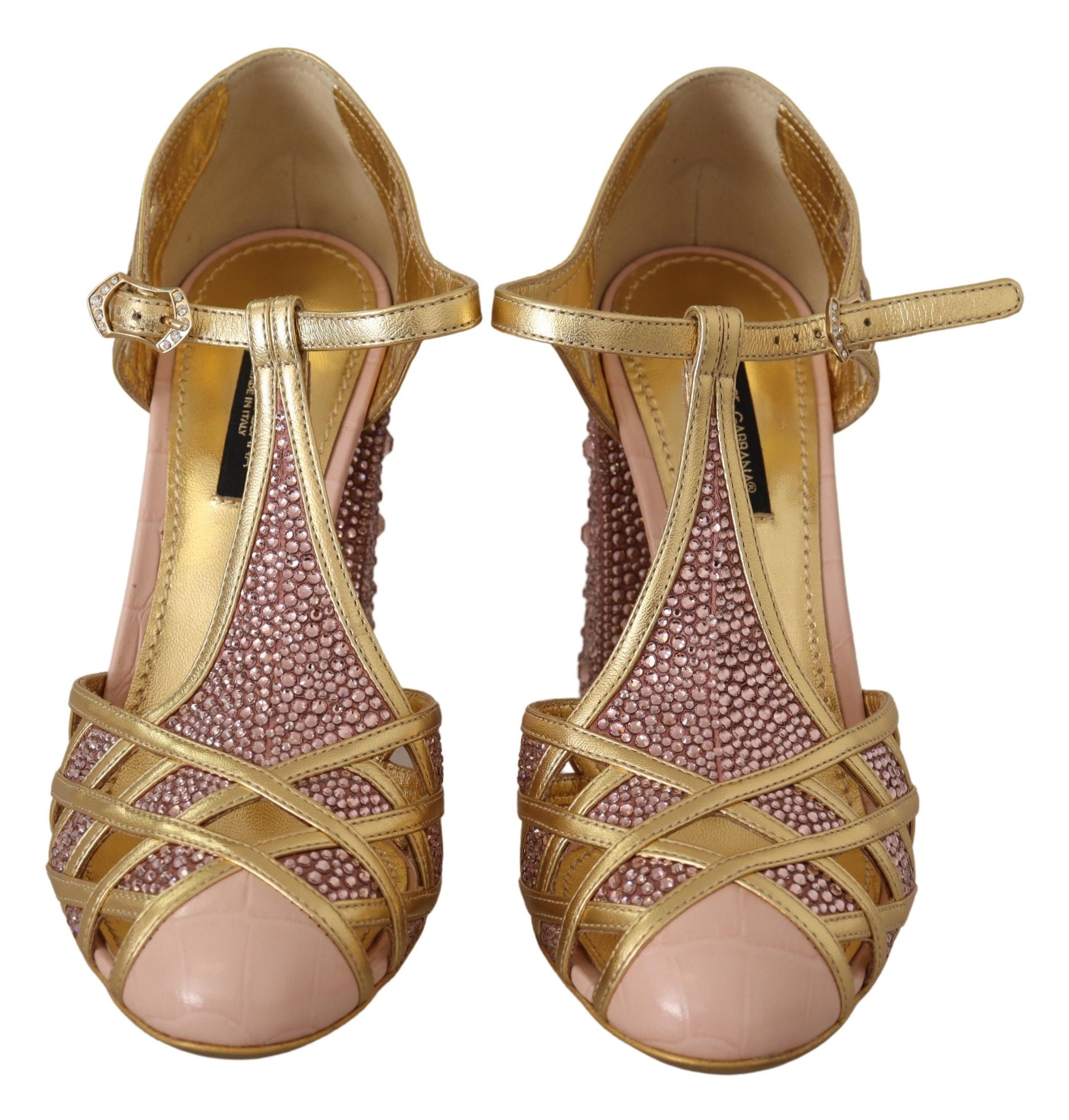 Silk-Infused Leather Crystal Pumps in Pink Gold - ventzia