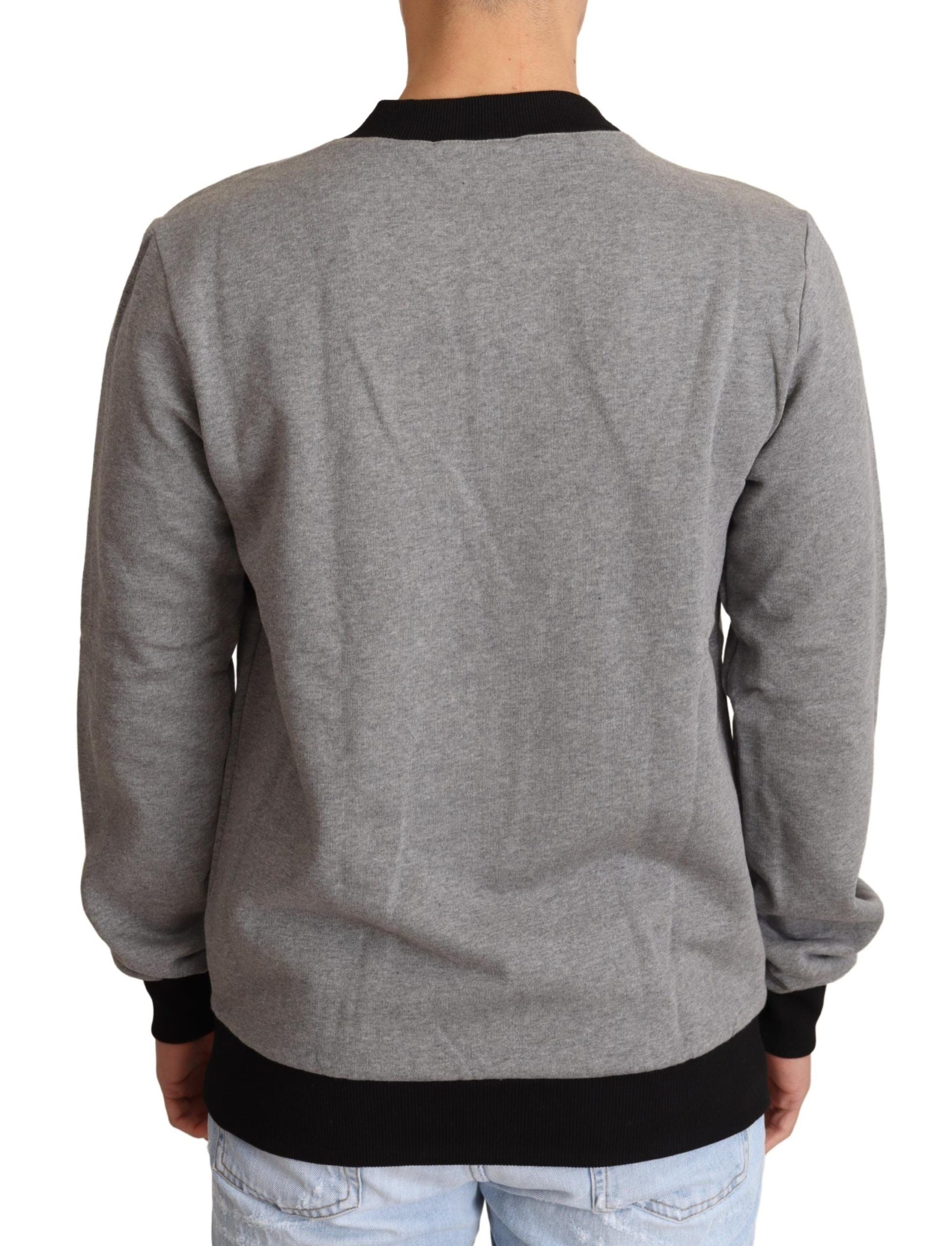Elegant Gray Crown Motif Crewneck Sweater - ventzia