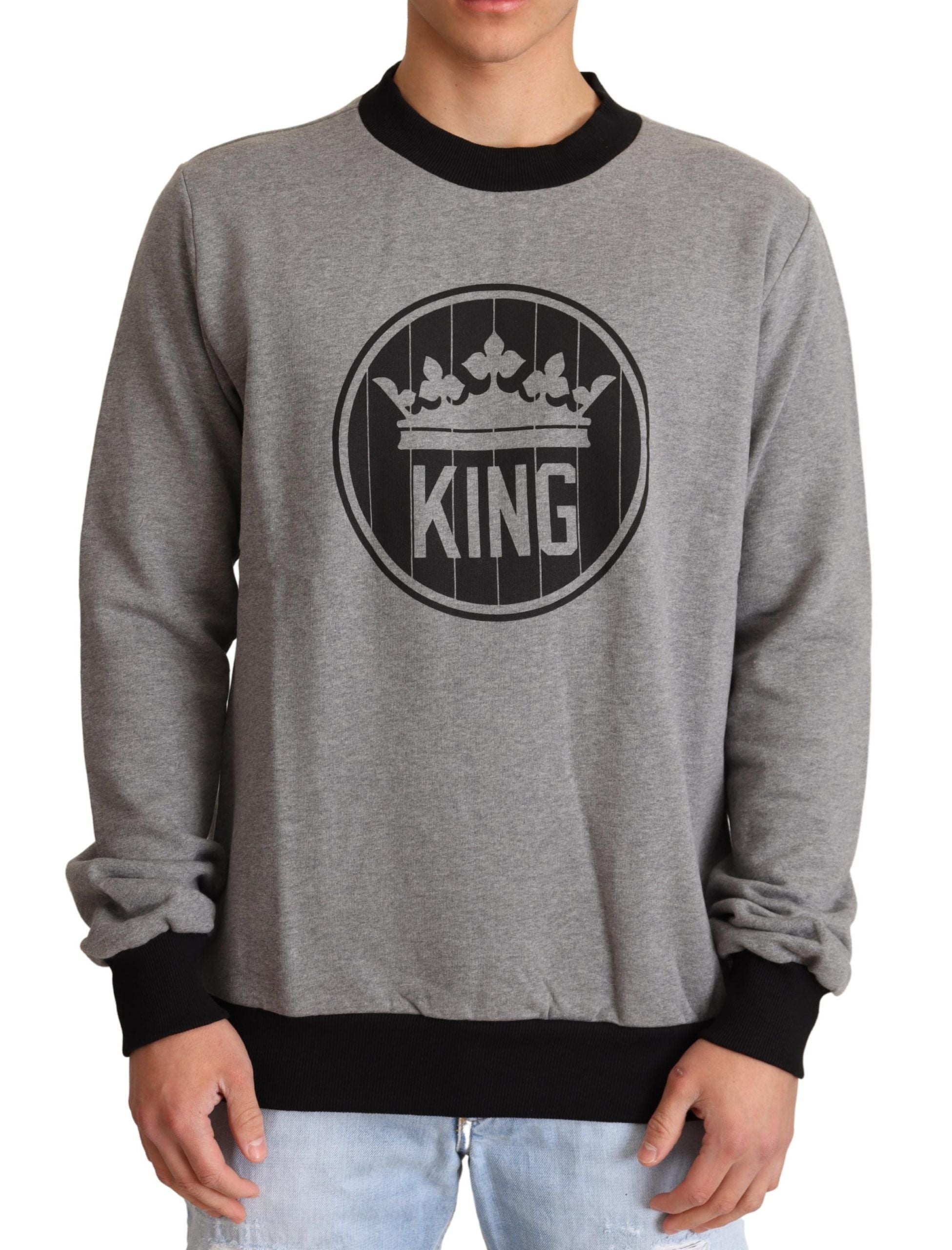 Elegant Gray Crown Motif Crewneck Sweater - ventzia