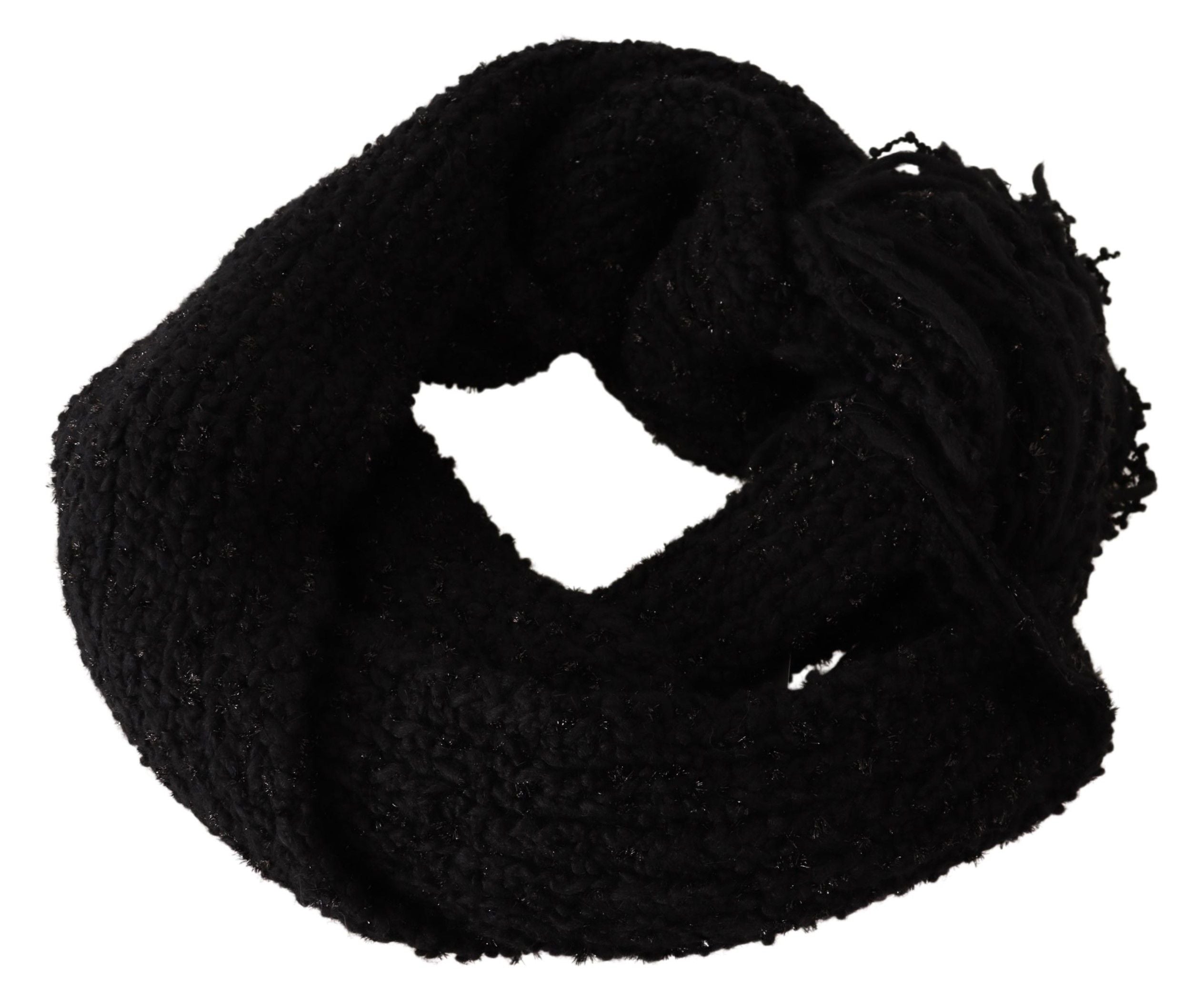 Elegant Black Wool-Blend Designer Scarf - ventzia