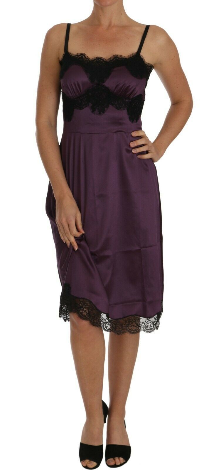 Elegant Purple Silk Lace Chemise Dress - ventzia