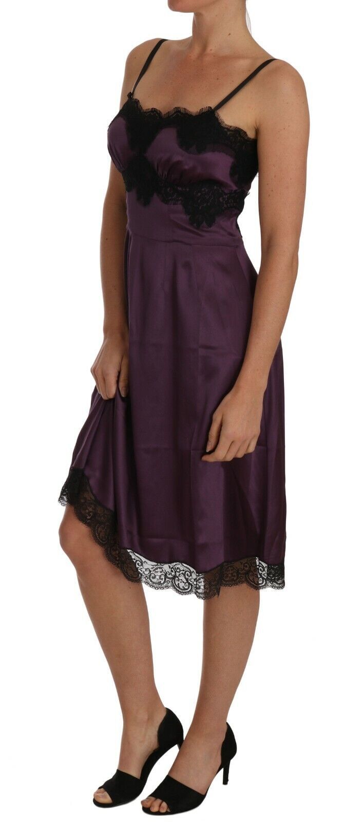 Elegant Purple Silk Lace Chemise Dress - ventzia