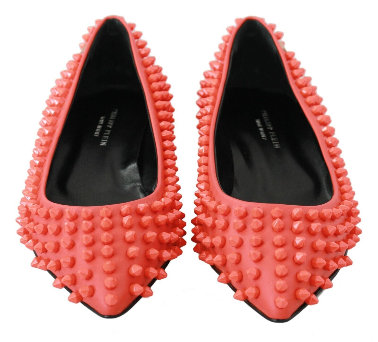 Vibrant Orange Pointed Leather Flats - ventzia