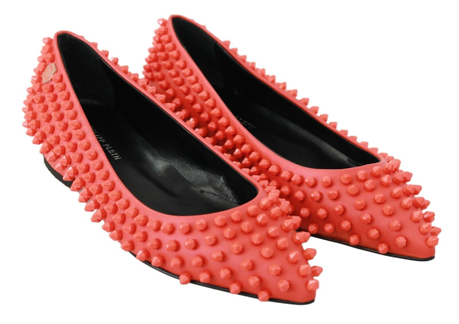 Vibrant Orange Pointed Leather Flats - ventzia
