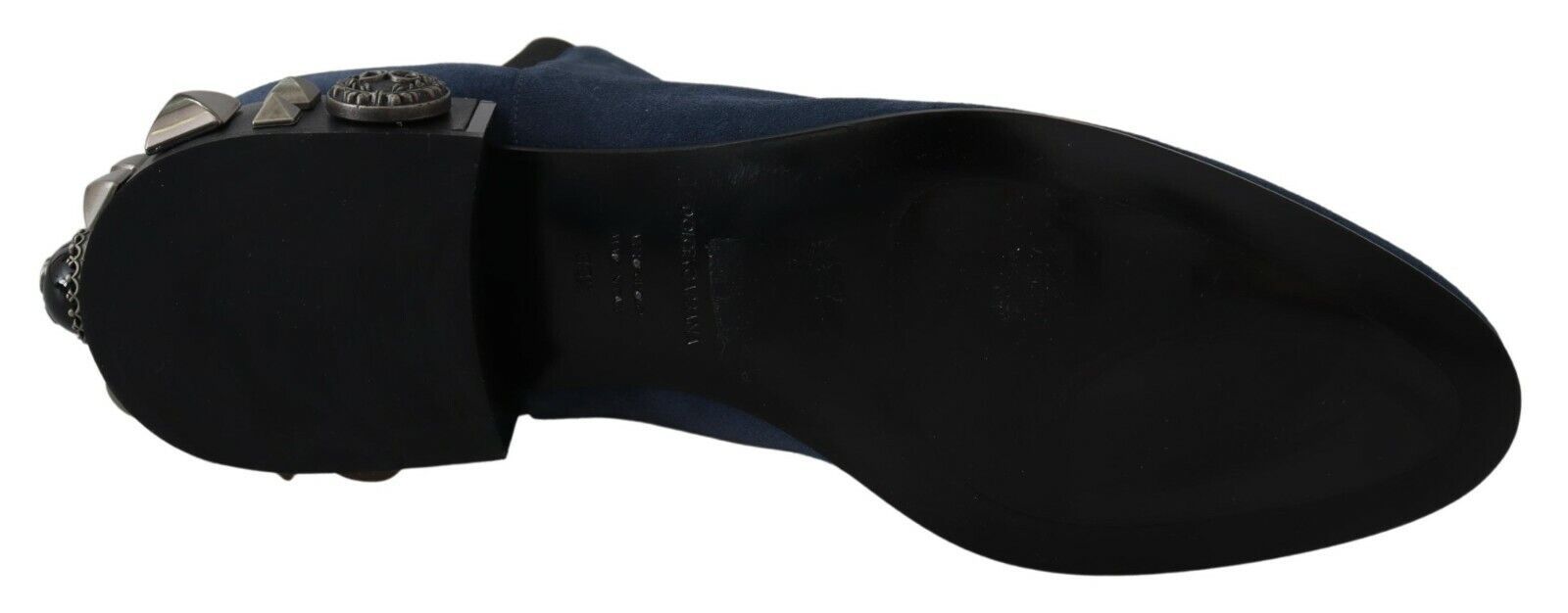 Chic Blue Suede Mid-Calf Boots with Stud Details - ventzia