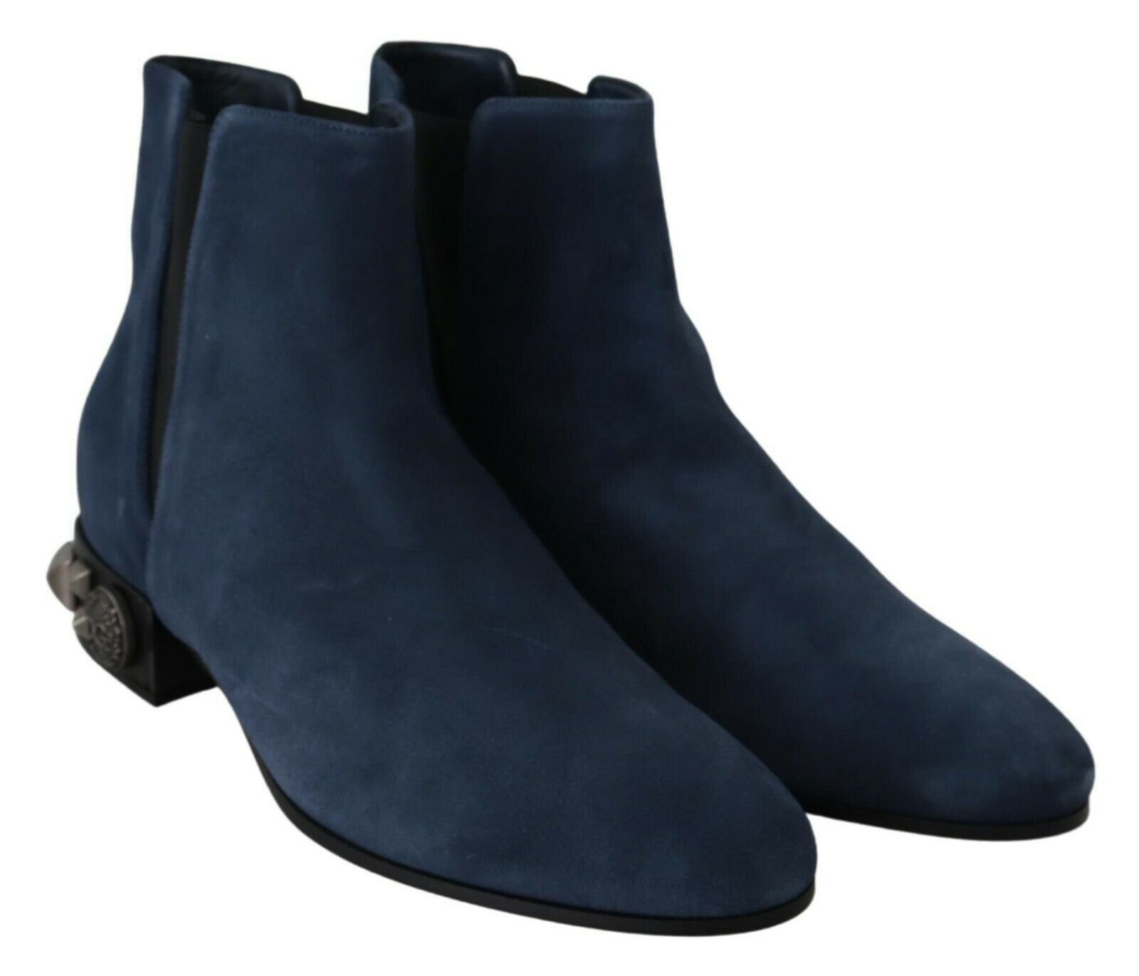 Chic Blue Suede Mid-Calf Boots with Stud Details - ventzia