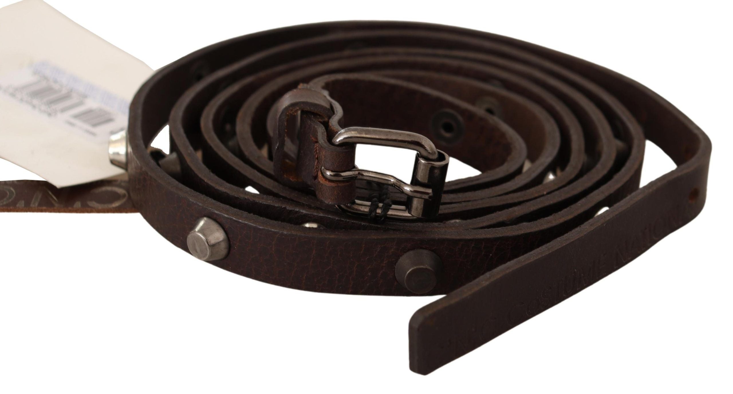 Chic Brown Leather Fashion Belt with Silver Buckle - ventzia
