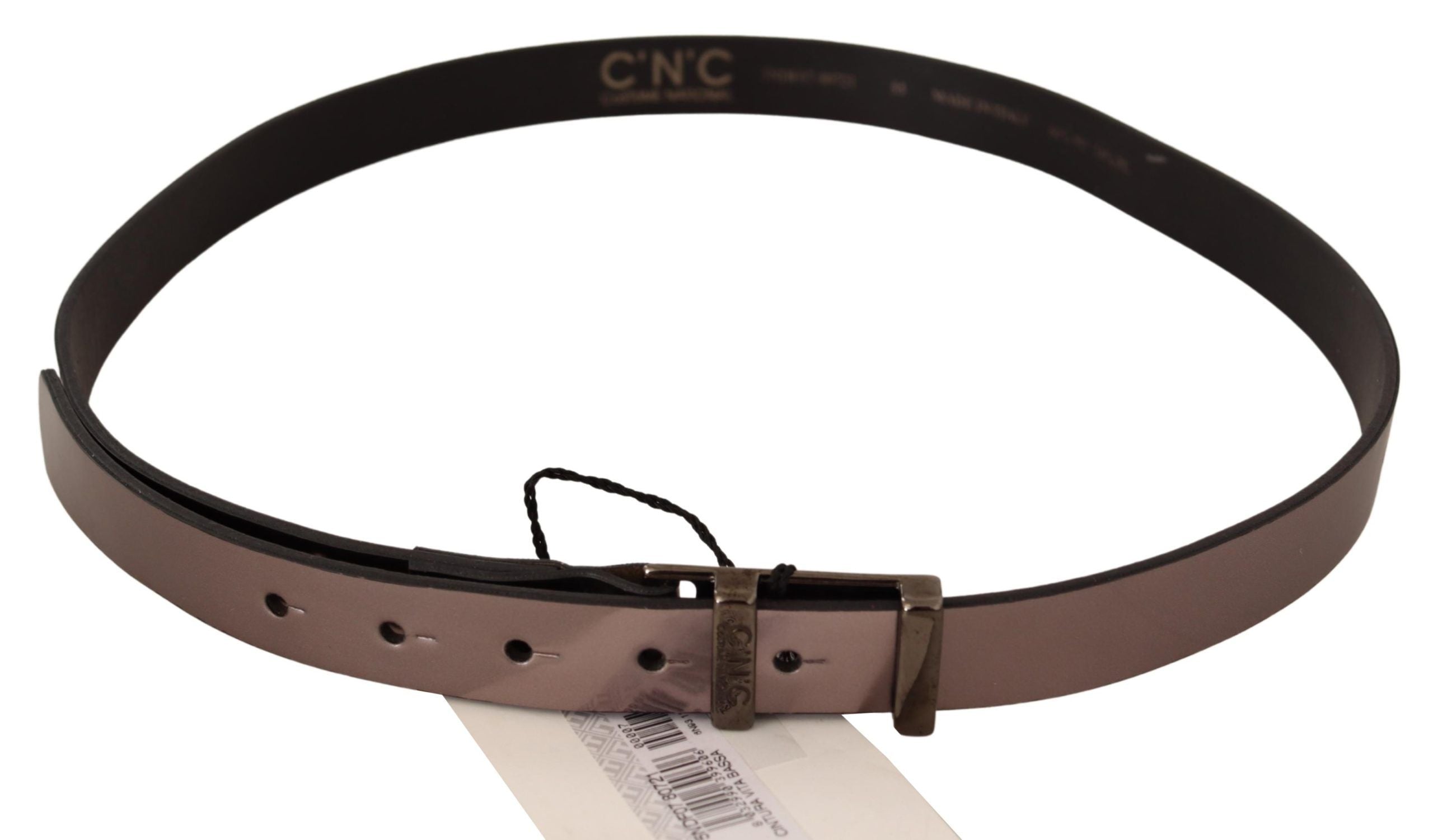 Chic Pink Metallic Leather Belt with Bronze Buckle - ventzia