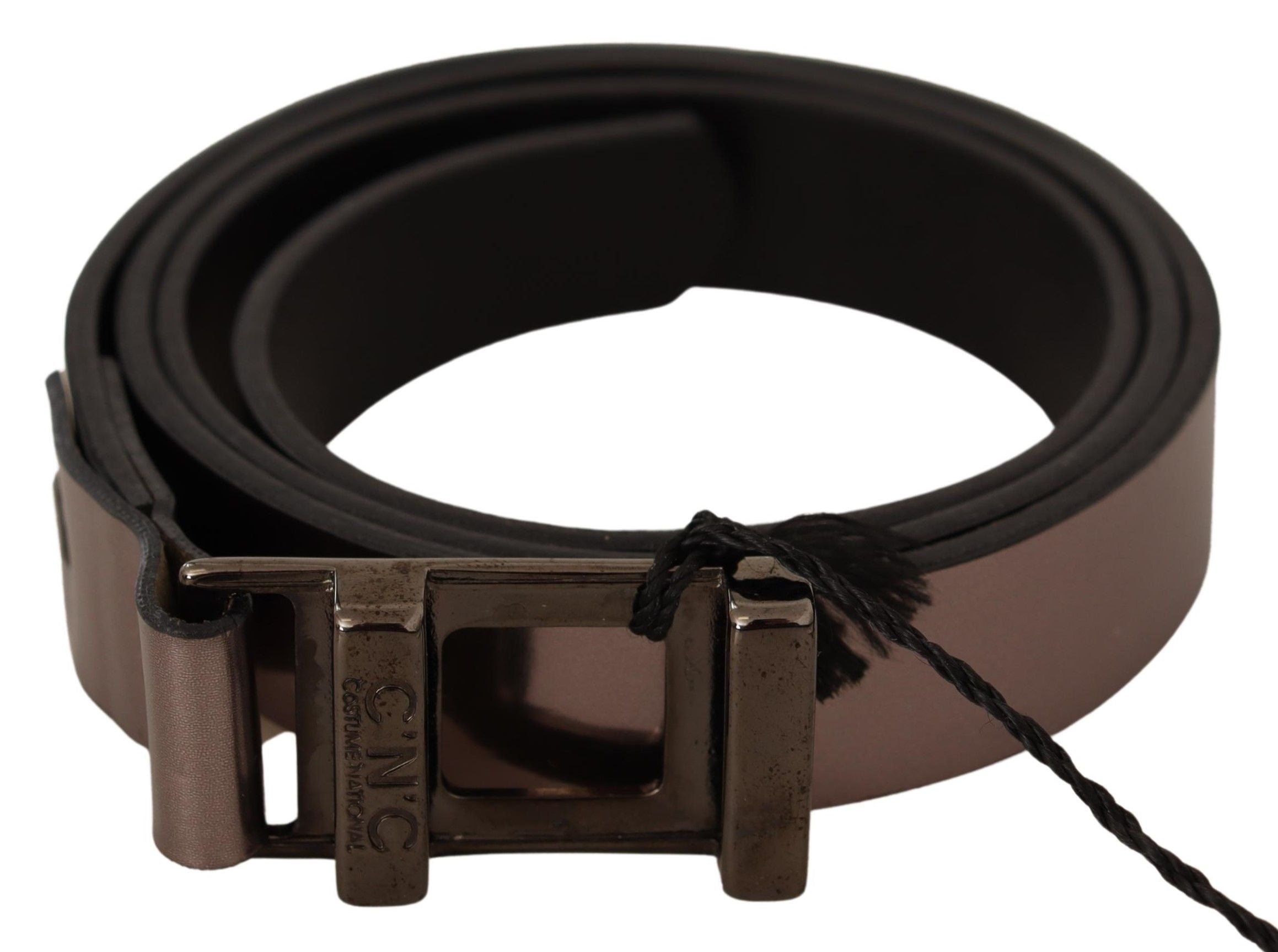 Chic Pink Metallic Leather Belt with Bronze Buckle - ventzia
