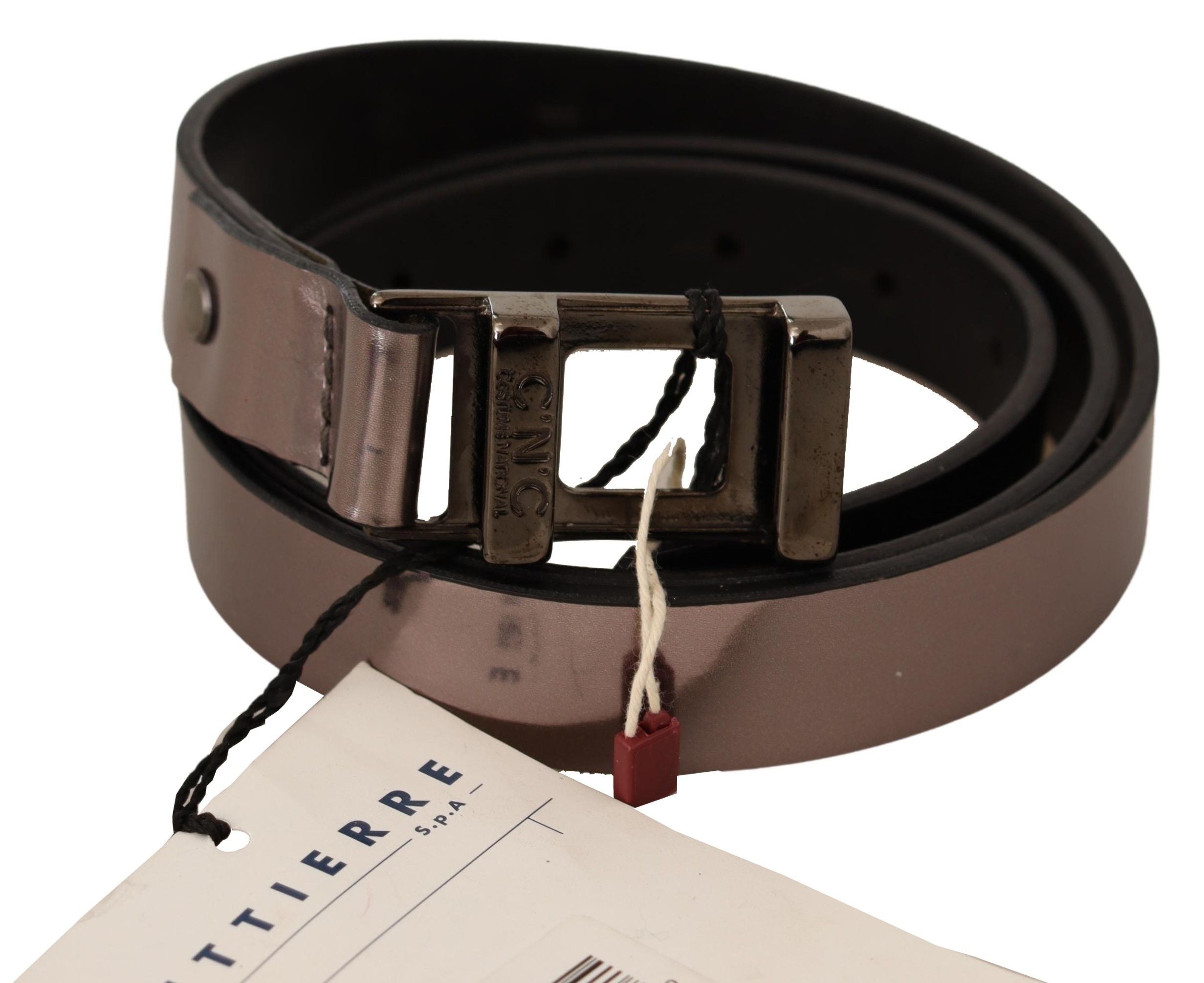 Chic Pink Metallic Leather Belt with Bronze Buckle - ventzia