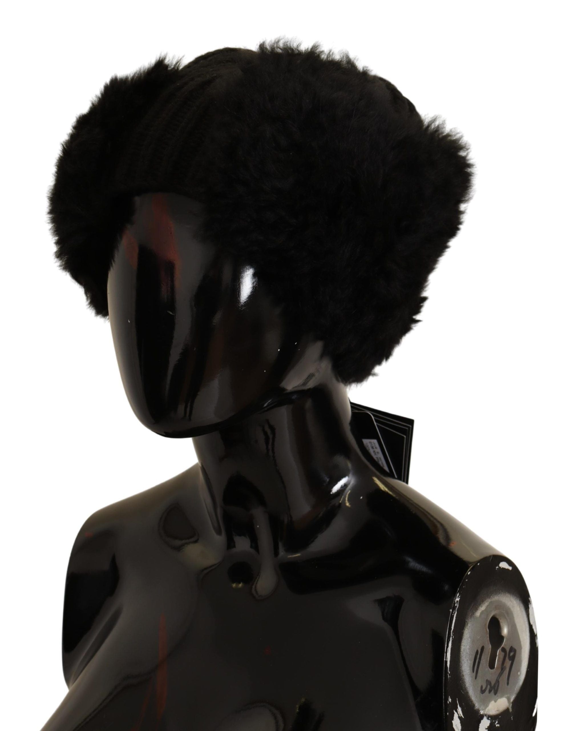 Elegant Black Cashmere Alpaca Fur Beanie - ventzia