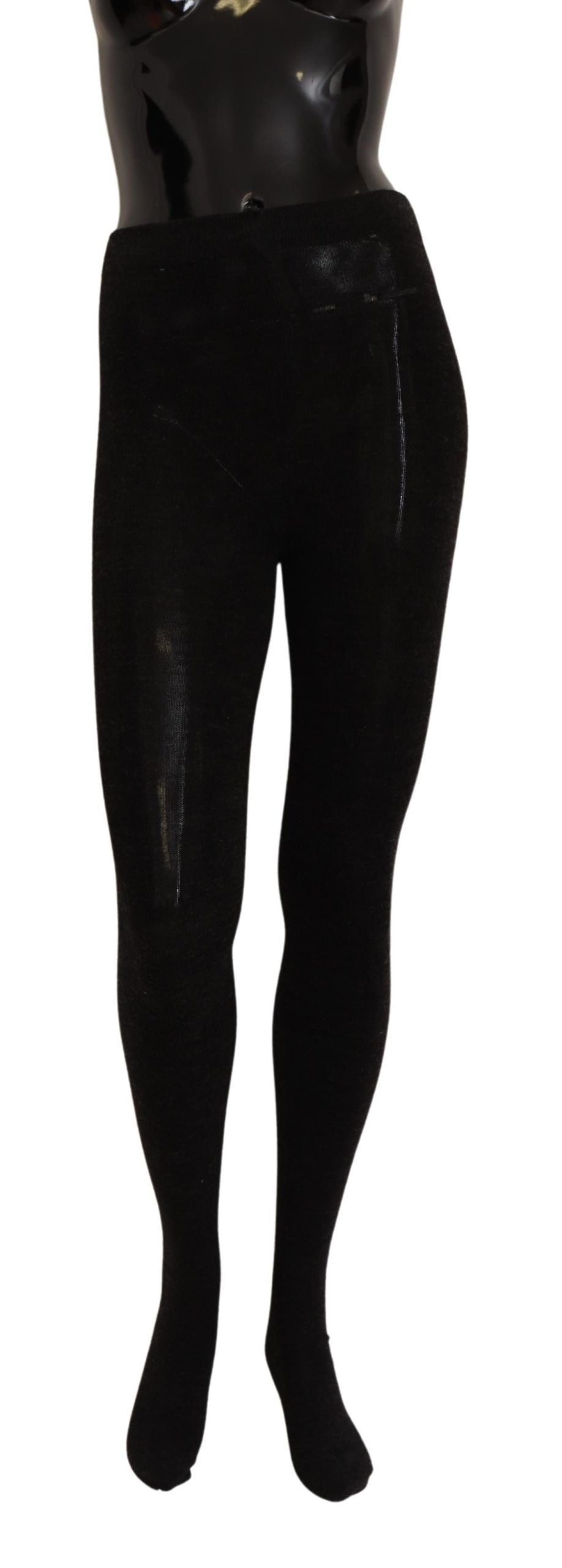Elegant Black Wool Stretch Tights - ventzia