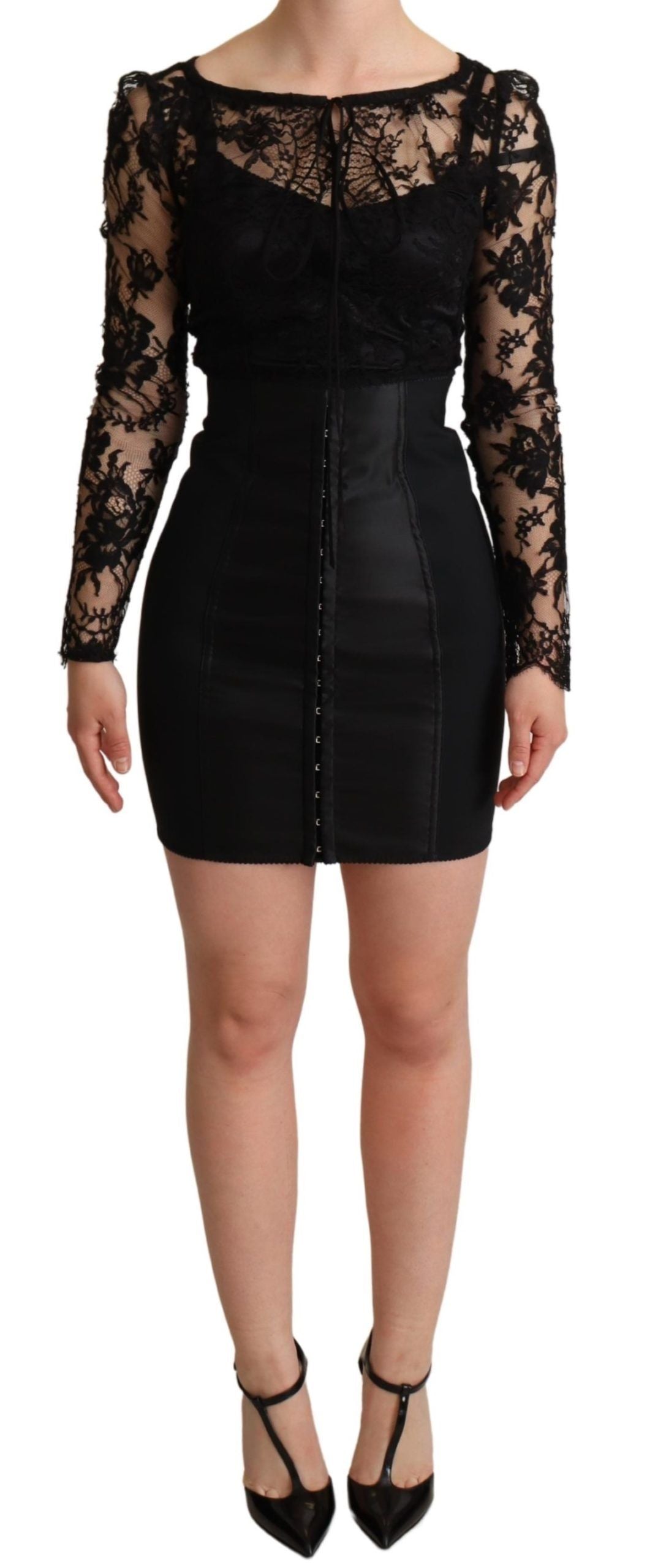 Elegant Black Lace Mini-Dress Delight - ventzia