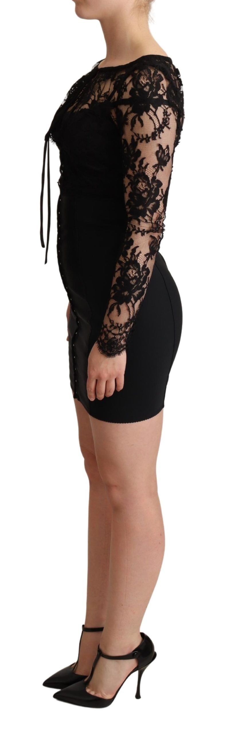 Elegant Black Lace Mini-Dress Delight - ventzia