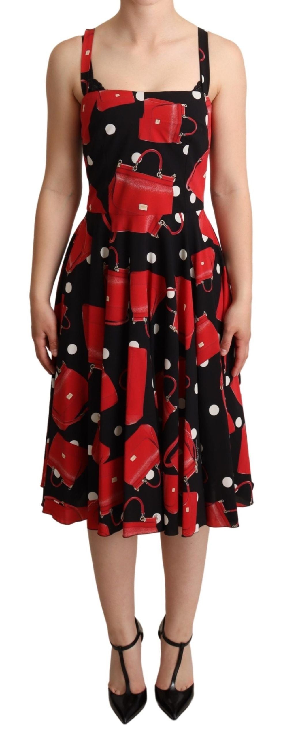 Sicilian Bag Print Sleeveless Midi Dress - ventzia