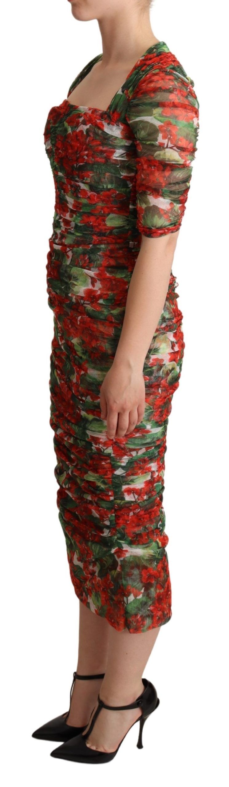 Elegant Red Floral Midi Sheath Dress - ventzia