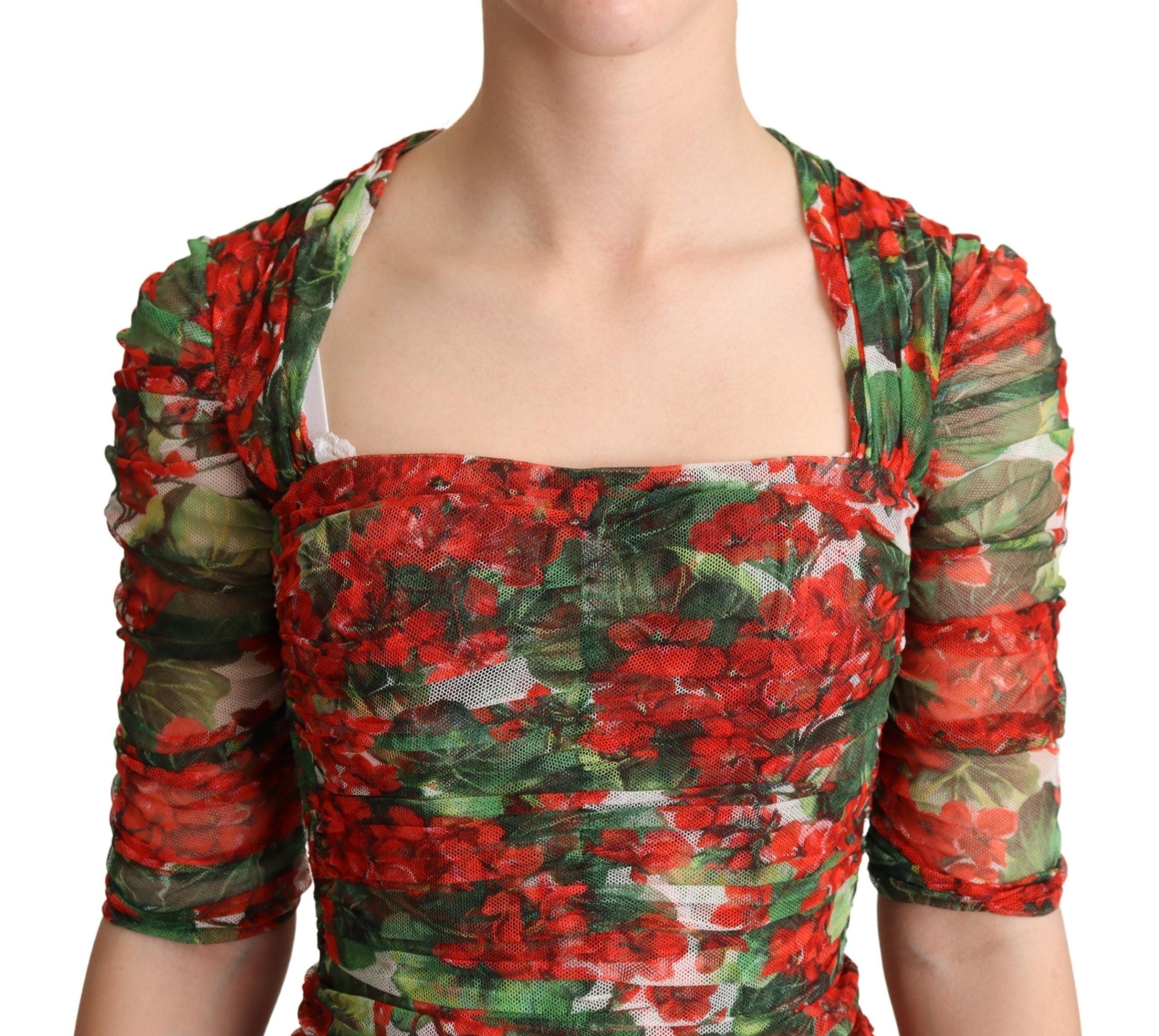 Elegant Red Floral Midi Sheath Dress - ventzia