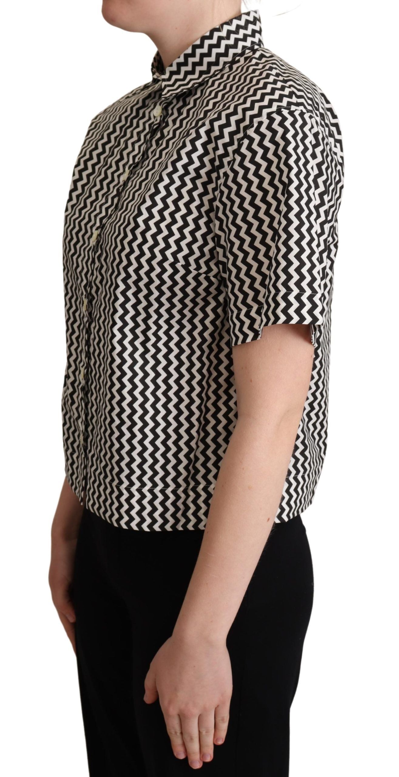 Zigzag Elegance Cotton Polo Top - ventzia