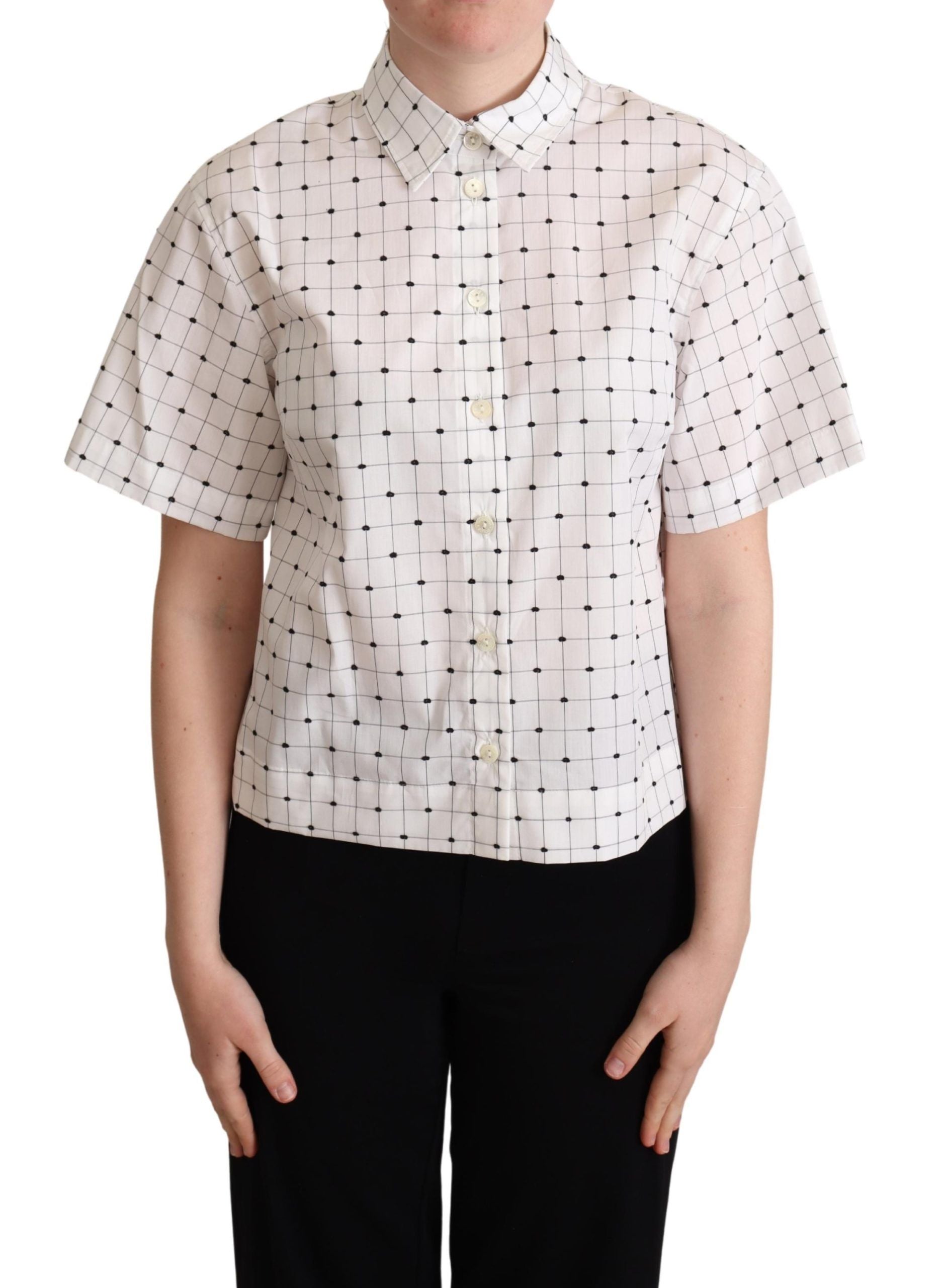 Chic Monochrome Polka Dot Polo Top - ventzia
