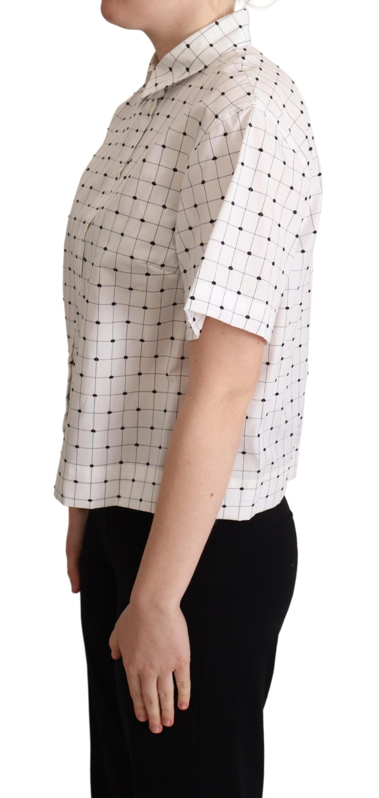 Chic Monochrome Polka Dot Polo Top - ventzia