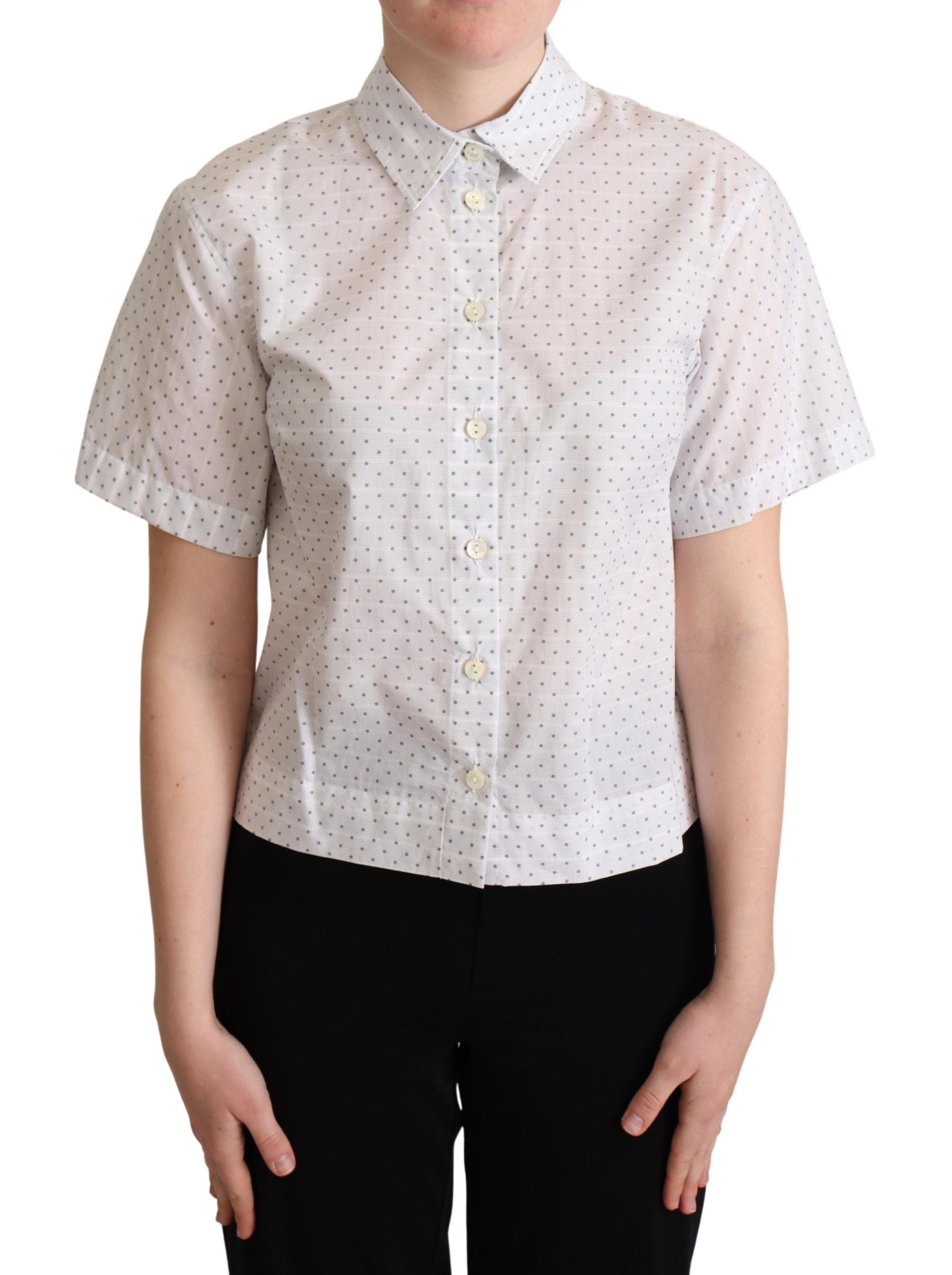 Elegant Polka Dot Cotton Polo Top - ventzia