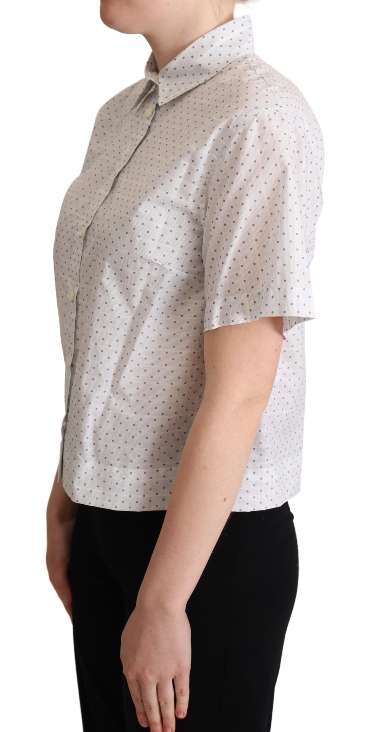 Elegant Polka Dot Cotton Polo Top - ventzia